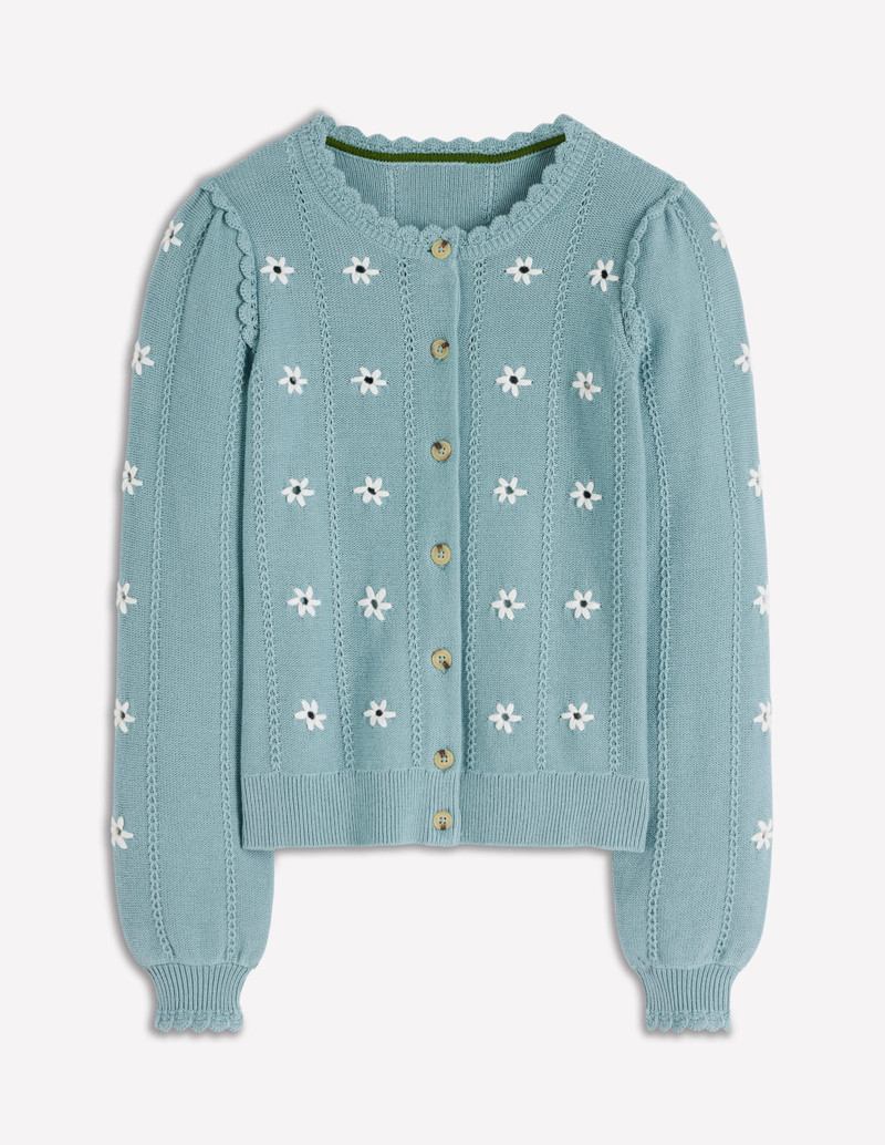 Valeria Crochet Trim Cardigan-Seamist Blue, Embroidery 1