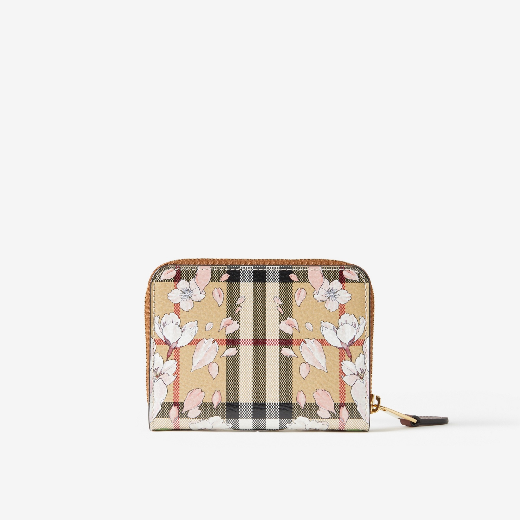 Floral Check Print Leather Zip Wallet - 3