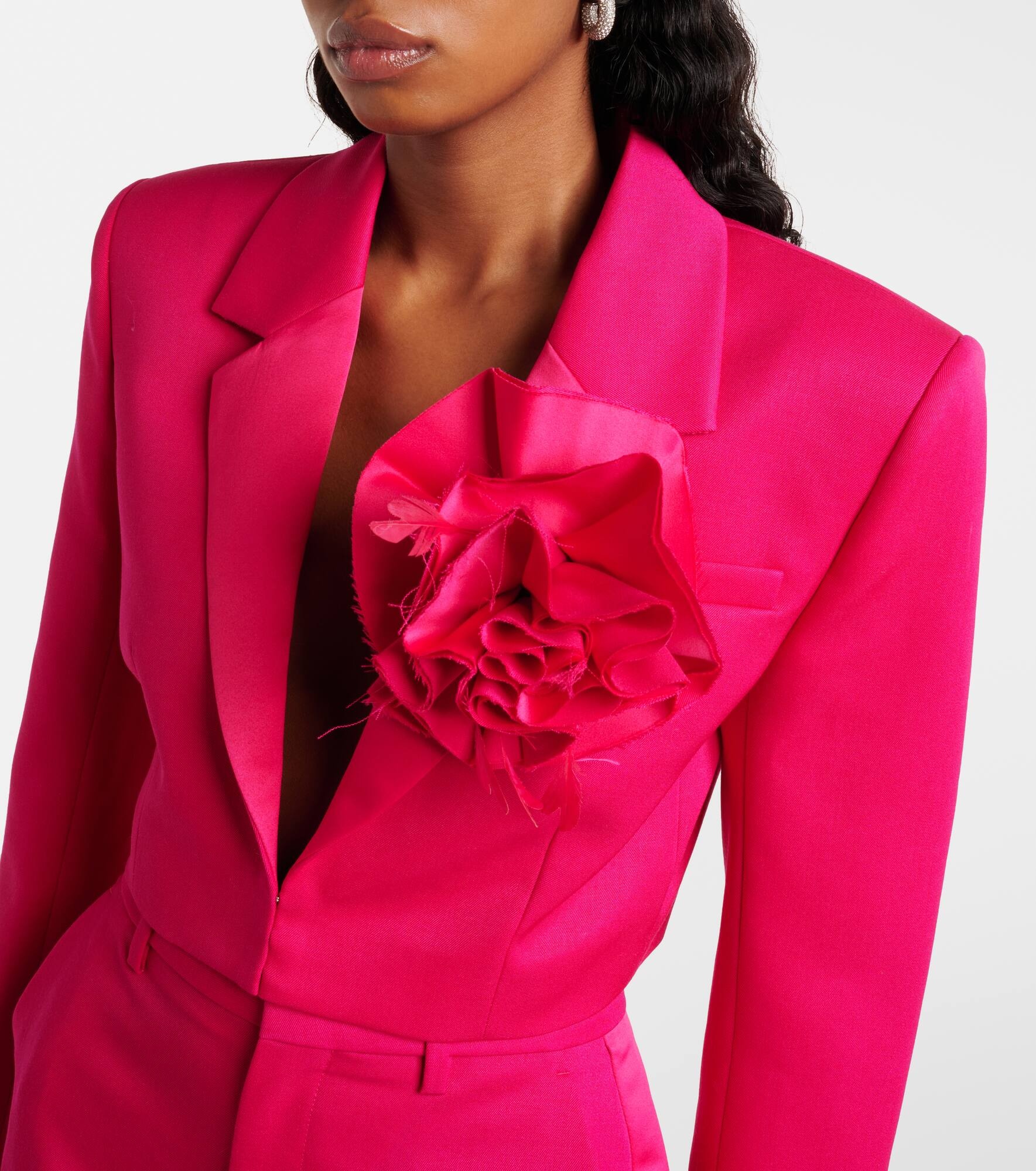 Floral-appliqué cropped wool blazer - 4