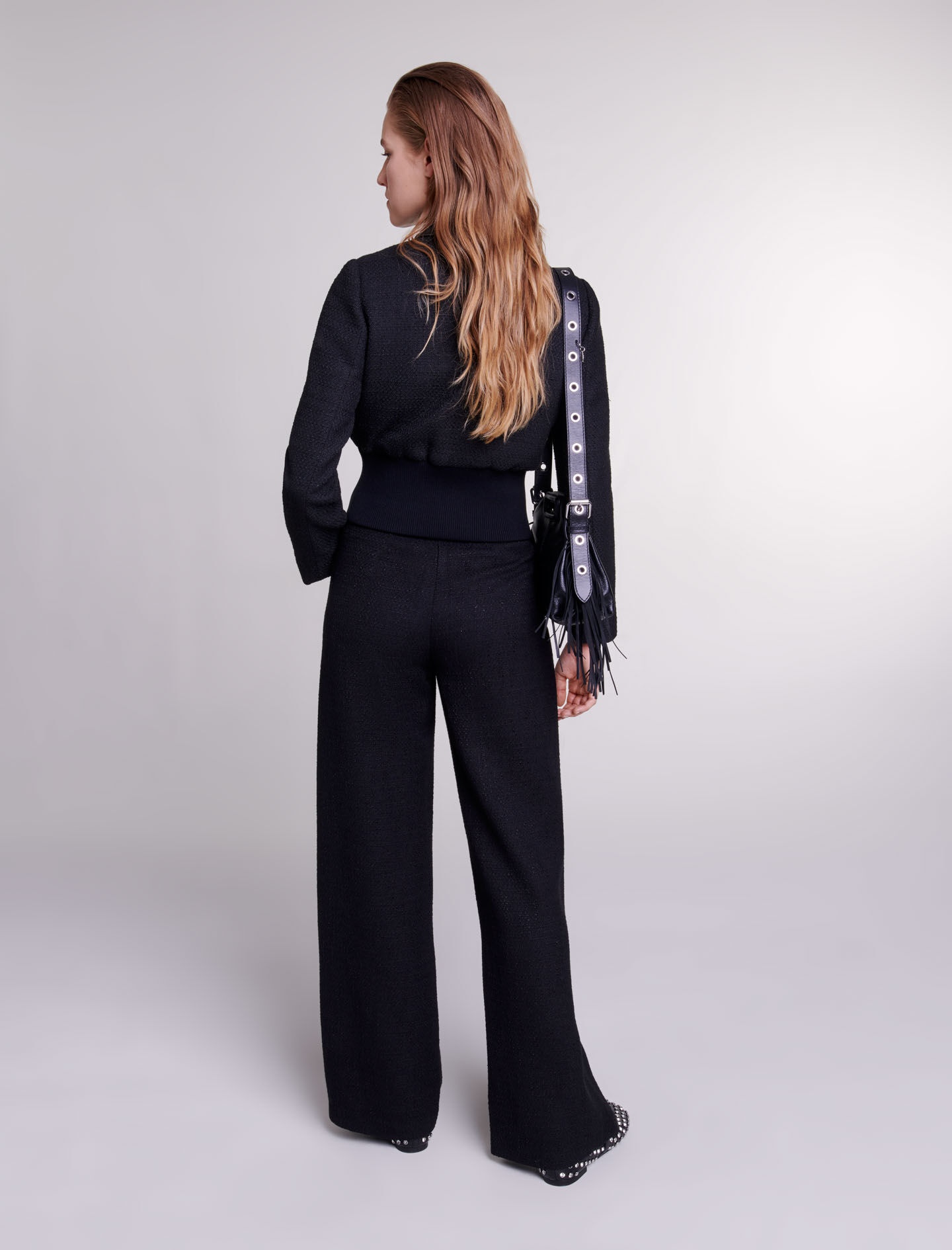Wide-leg tweed trousers - 9