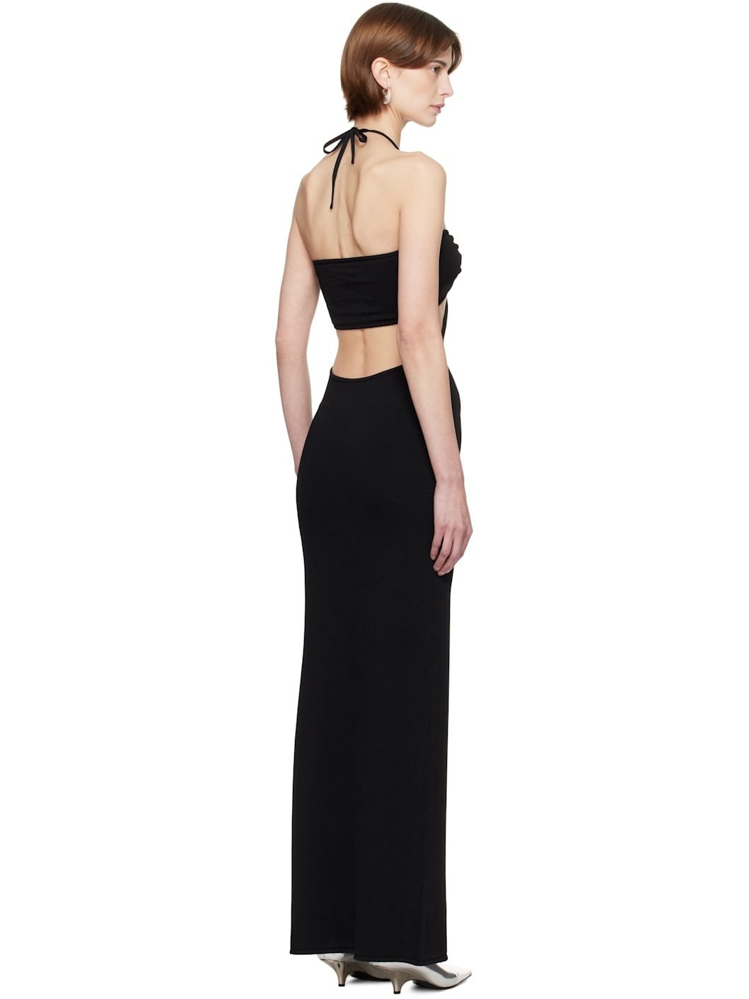 Black Knitted Halter Maxi Dress - 3