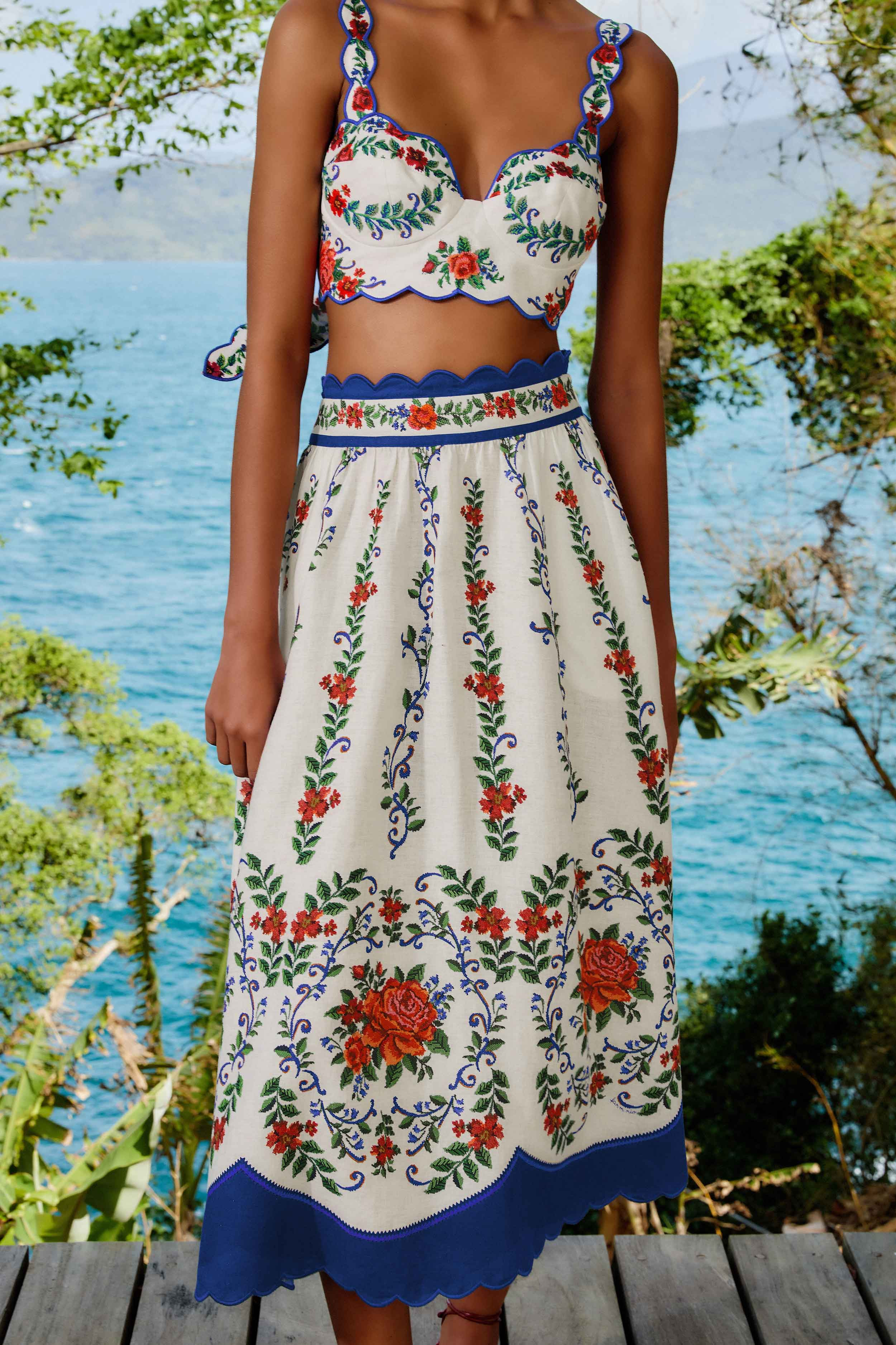 Off-White Flower Tapestry Lenzing™ Ecovero™ Euroflax™ Midi Skirt - 2