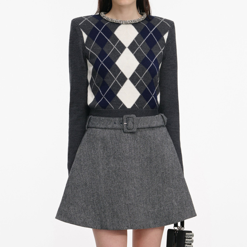 Grey Argyle Crystal Trim Jumper 4