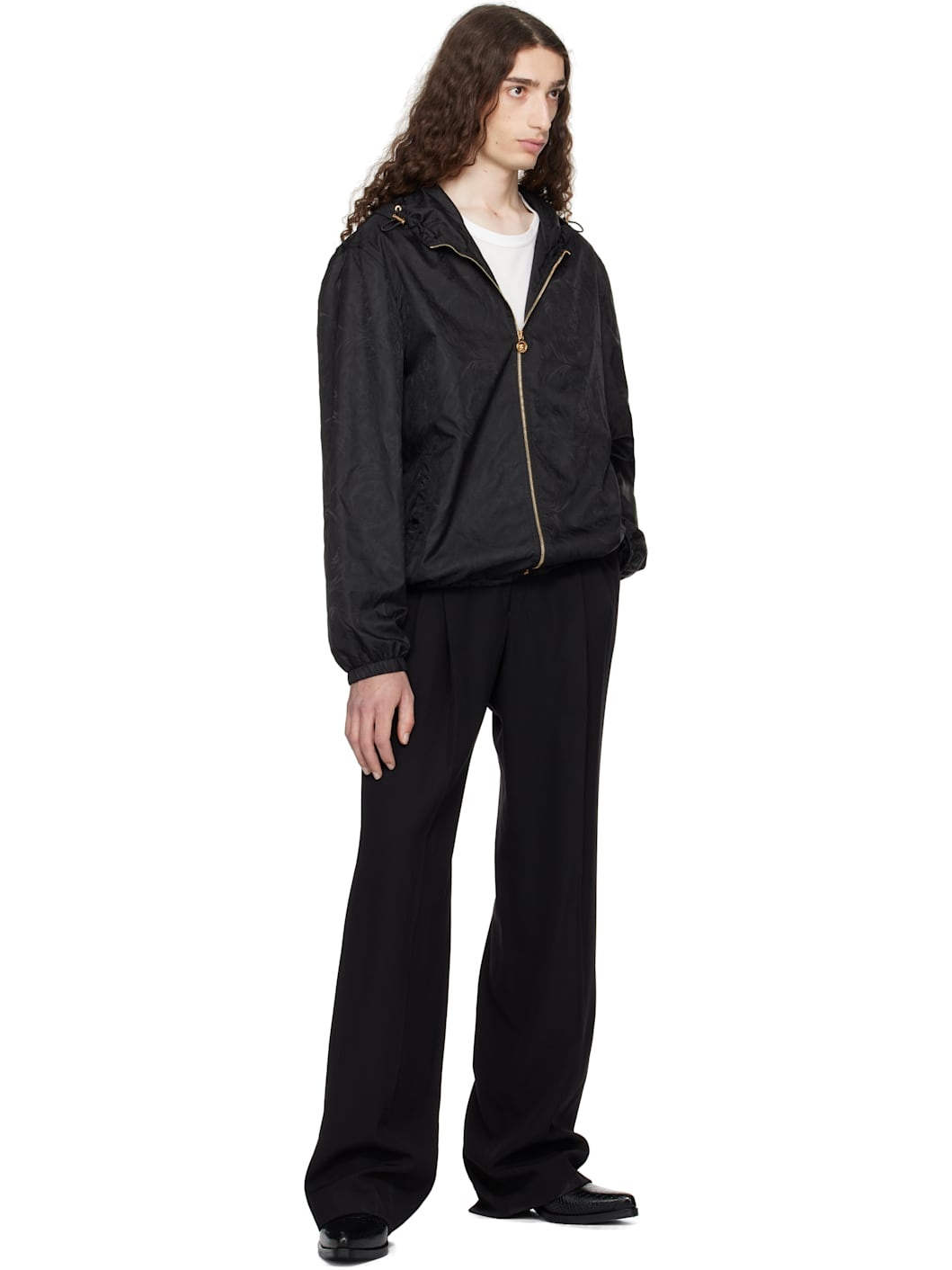 Black Barocco Jacquard Windbreaker Jacket - 4