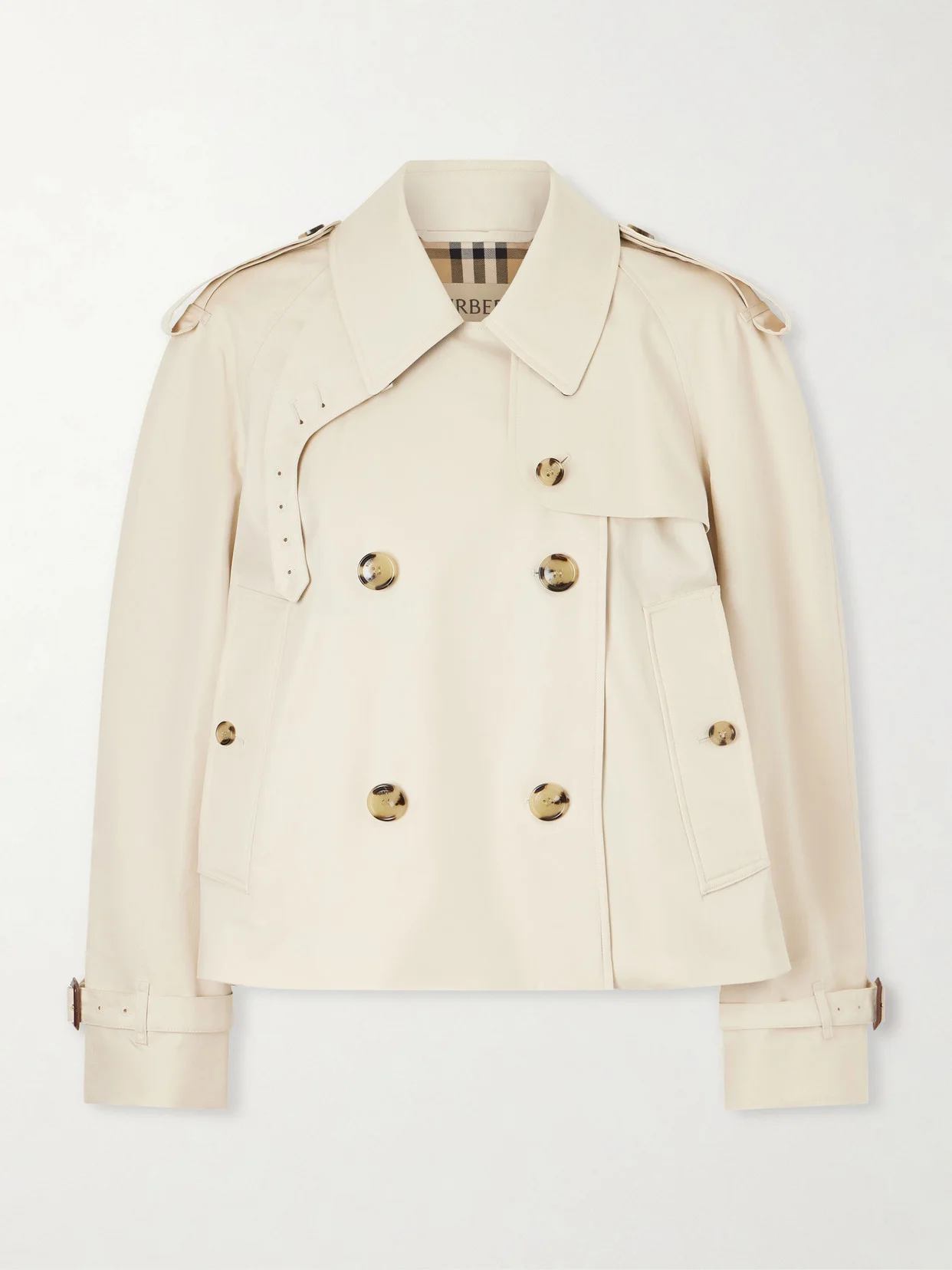 Haltye Double-breasted Belted Cotton-gabardine Cropped Trench Jacket - 1