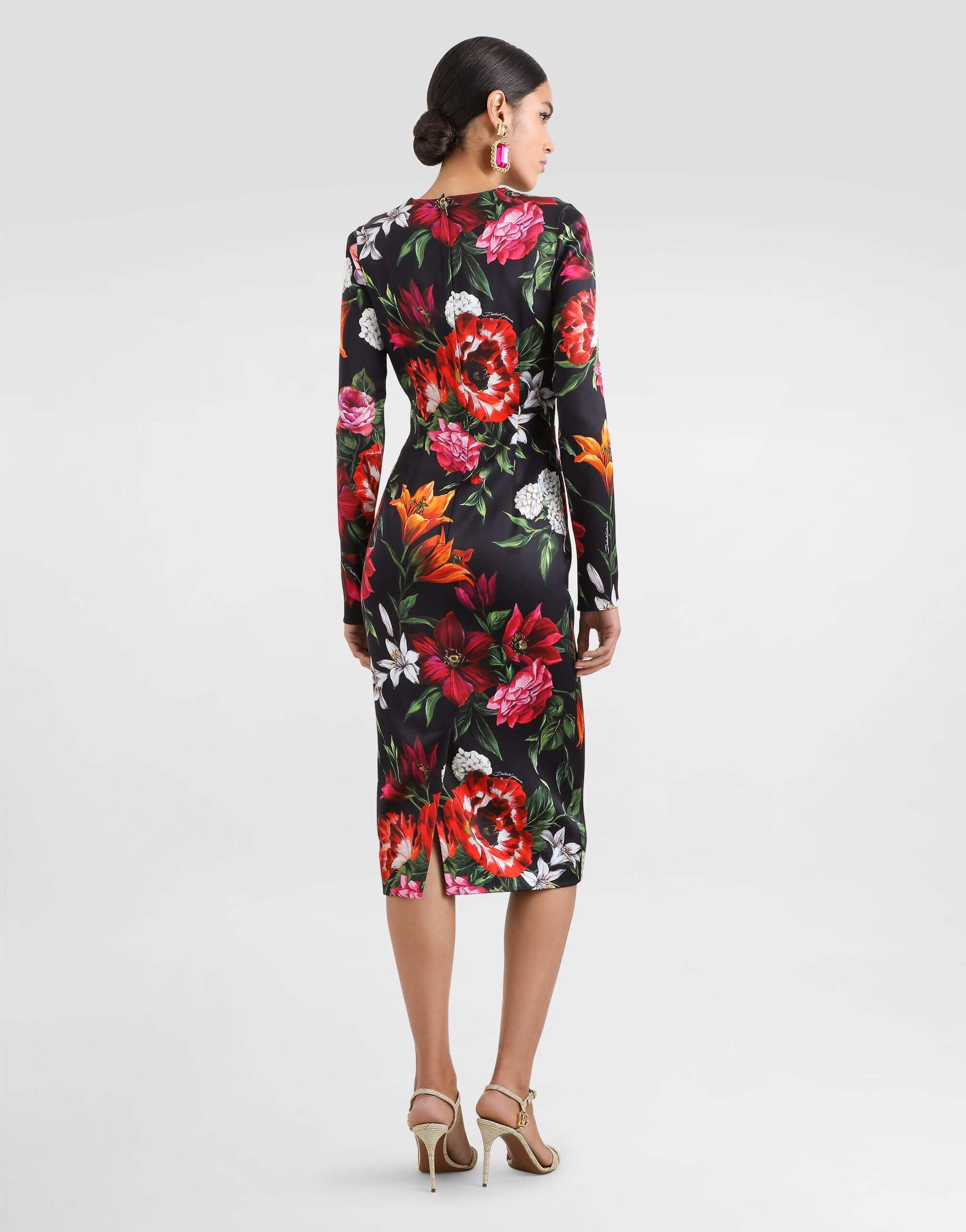 Printed fitted satin dress - 3