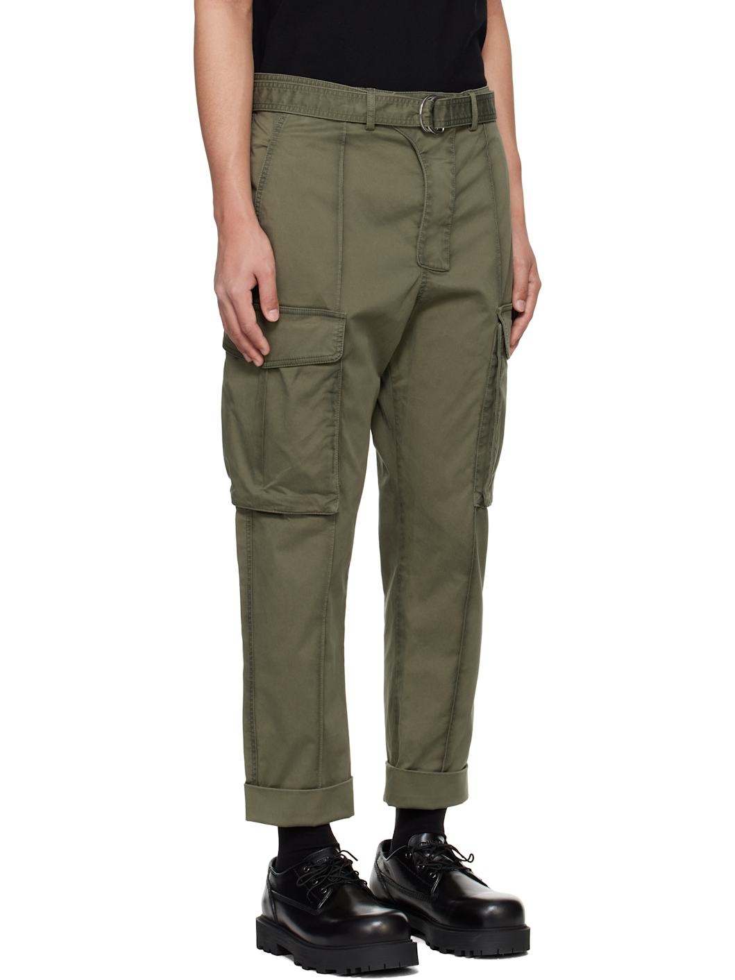 Green Tailored Slouch Cotton Cargo Pants - 2