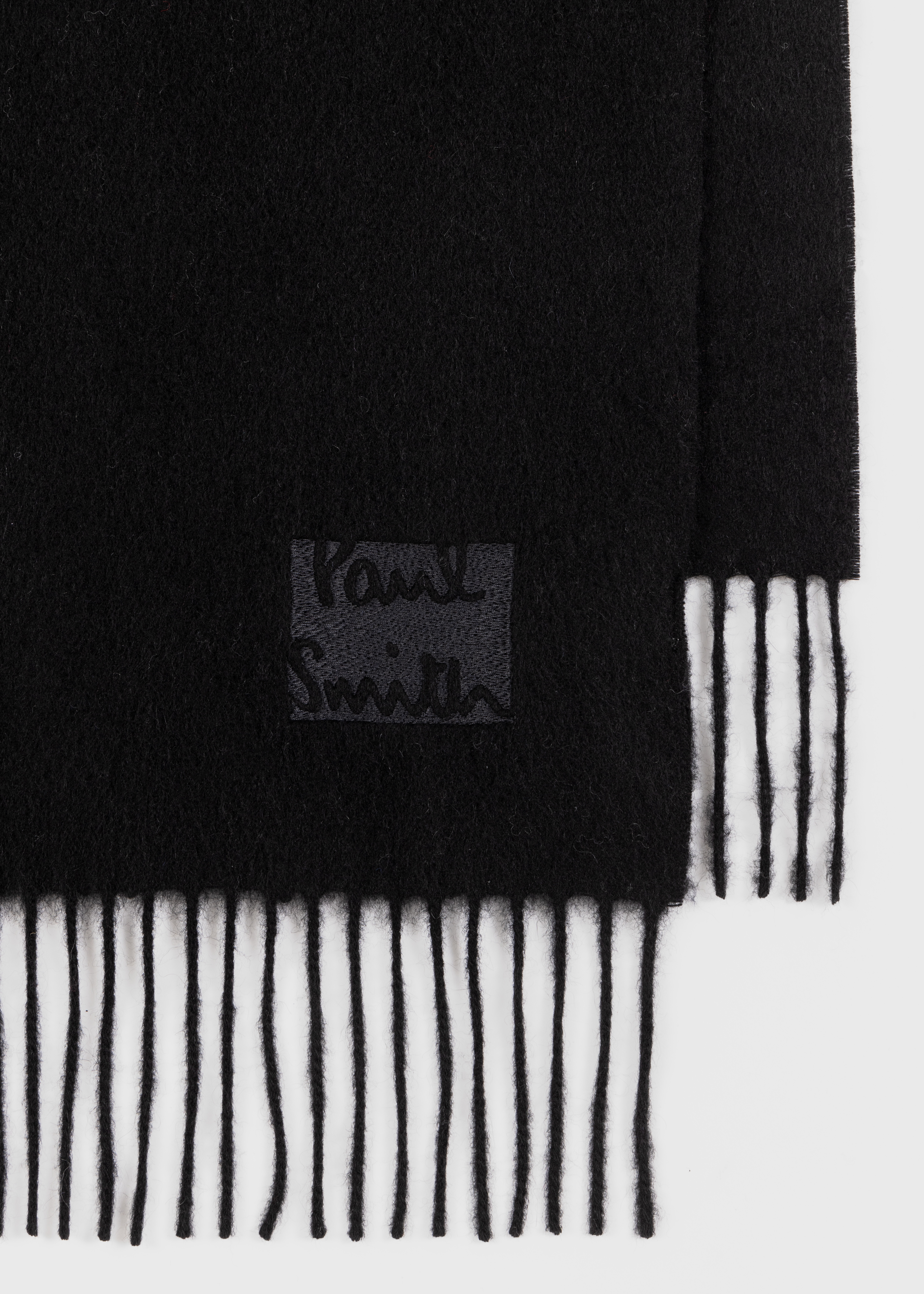 Black Tonal Embroidered Logo Cashmere Scarf - 3