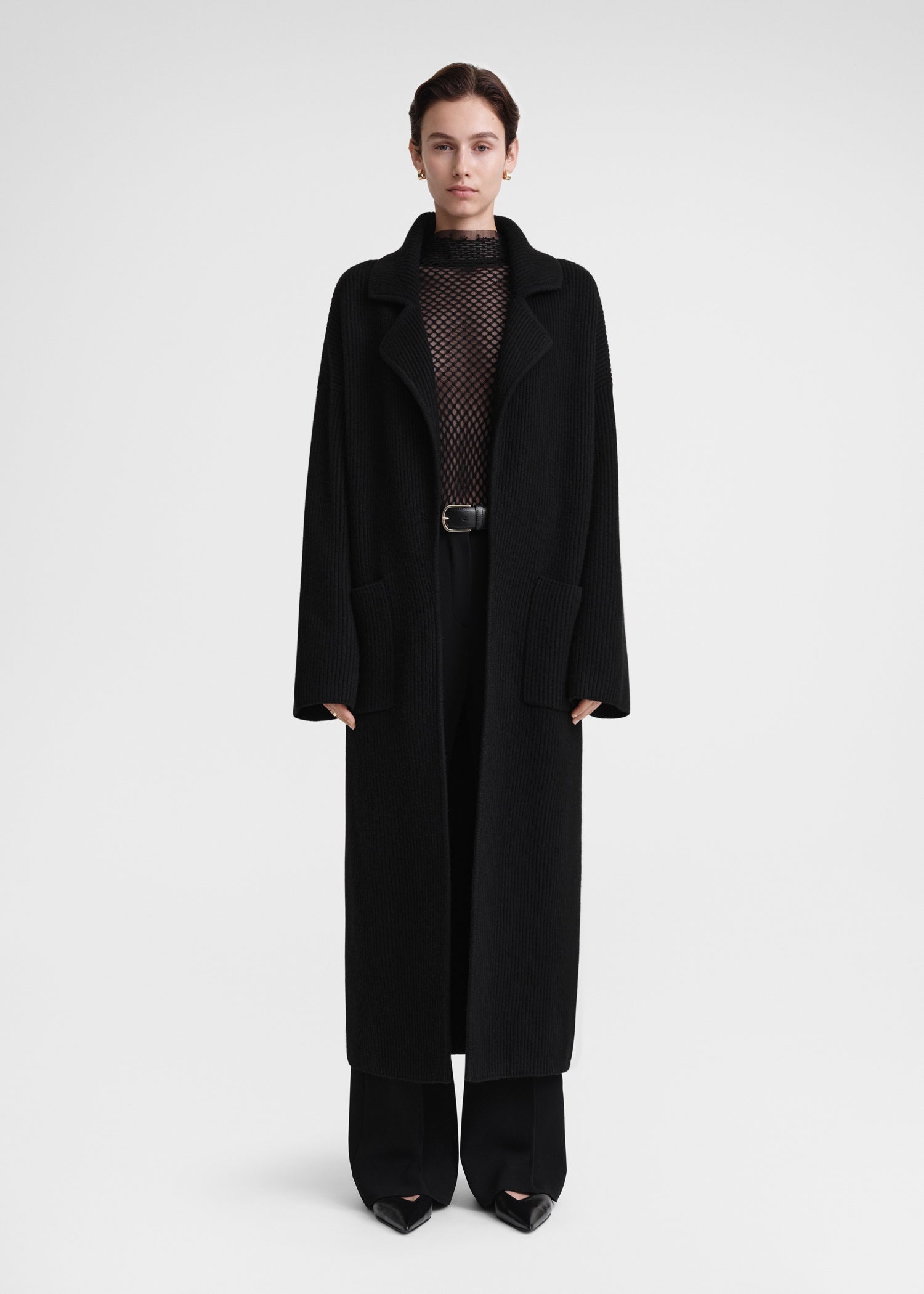 Rib-knit cardi coat black - 2