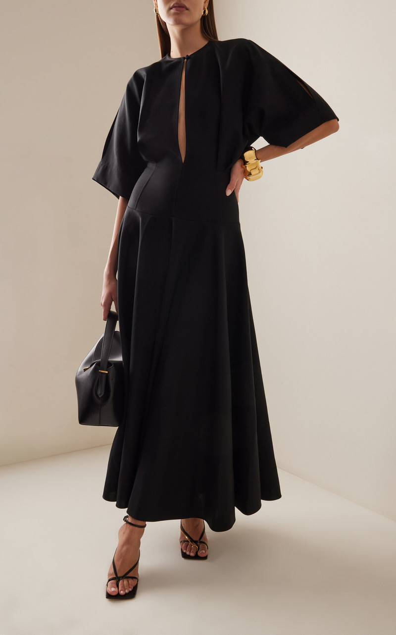 BRANDON MAXWELL The Darcy Kimono-Sleeve Cotton Poplin Maxi Dress black outlook