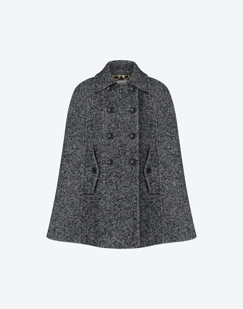 HERRINGBONE WOOL BLEND CAPE 1