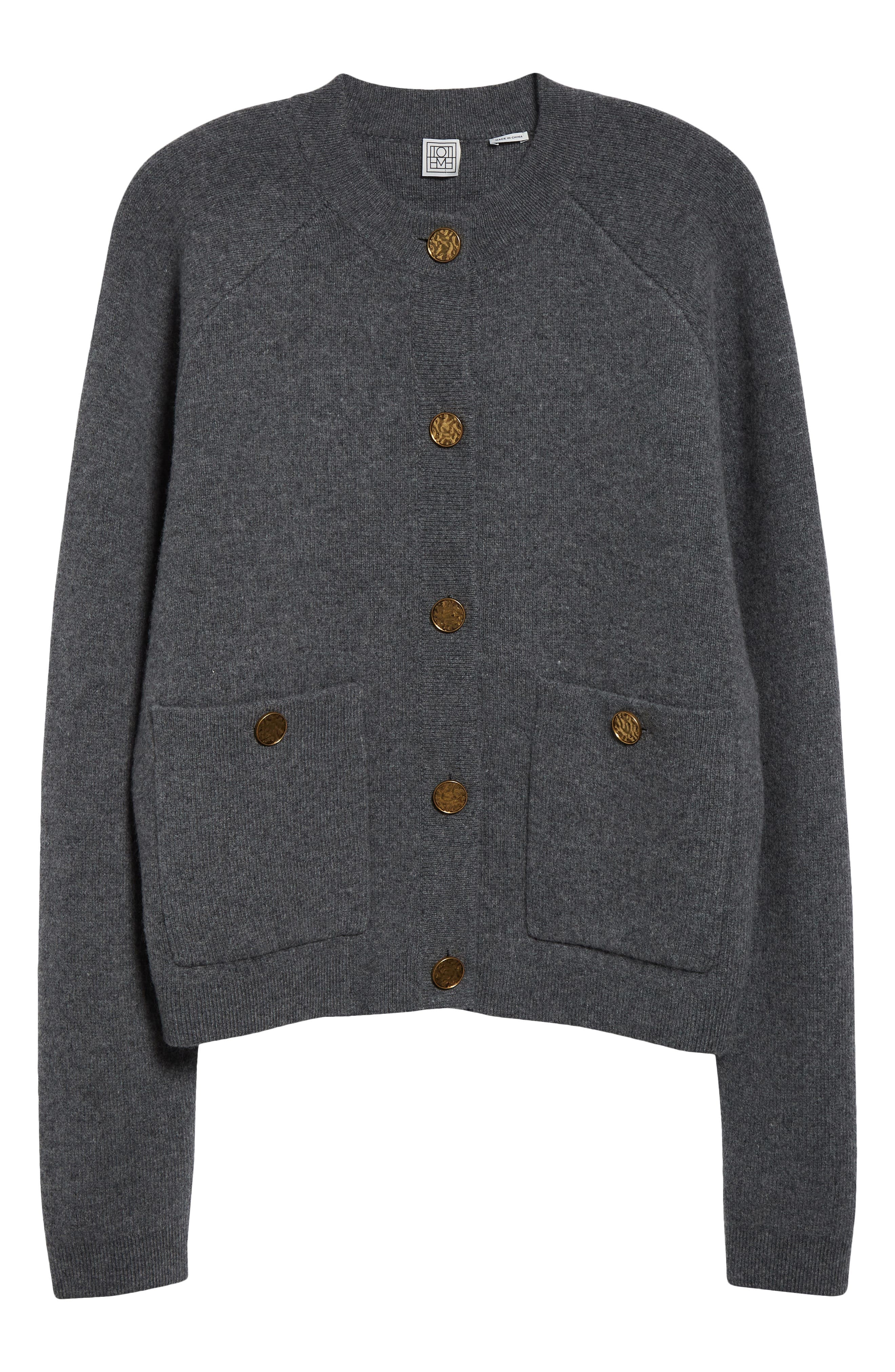 TOTEME Hammered Button Wool & Cashmere Blend Cardigan in Grey Melange at Nordstrom - 6