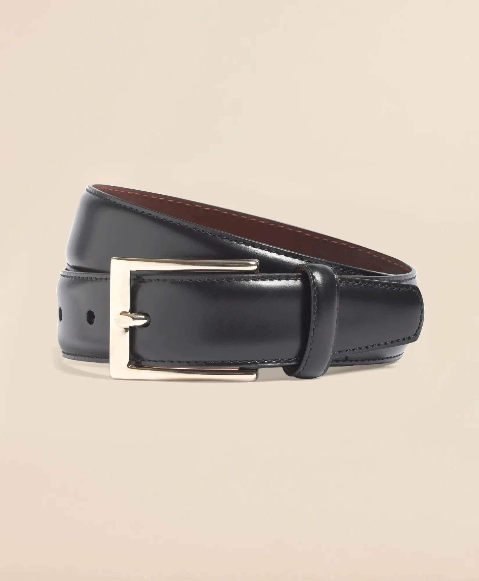 Gold Buckle Leather Dress Belt - 1