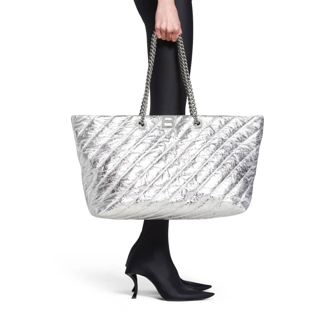 Women's Crush Large Carry All Tote Bag Metallized Quilted  in Silver - 3