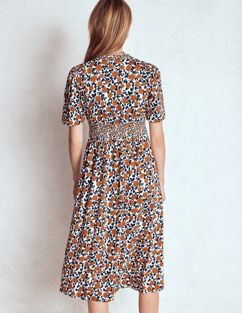 Natalia Jersey Tea Dress-Cognac, Floweret Vine 5