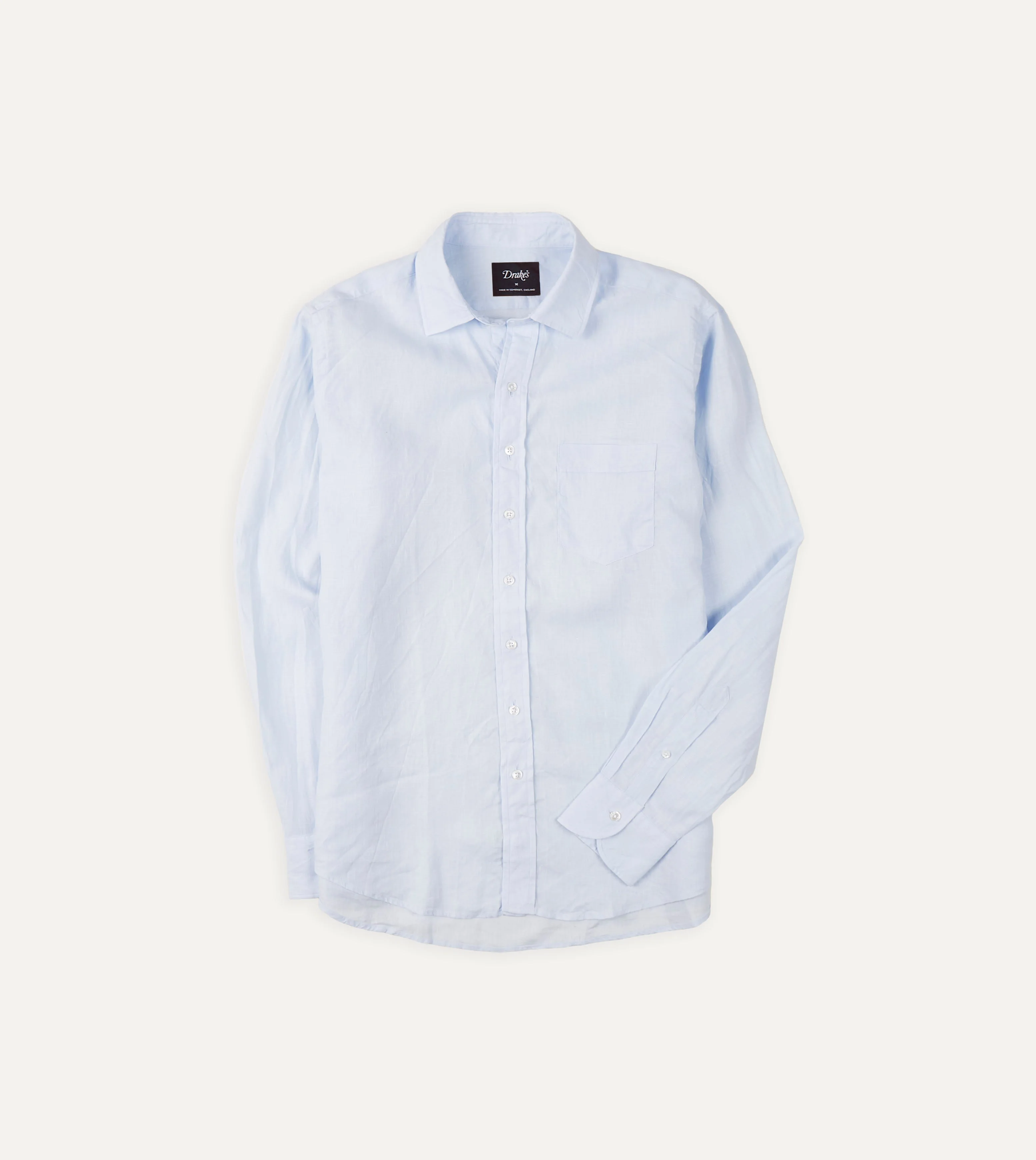 Light Blue Linen Spread Collar Shirt - 1