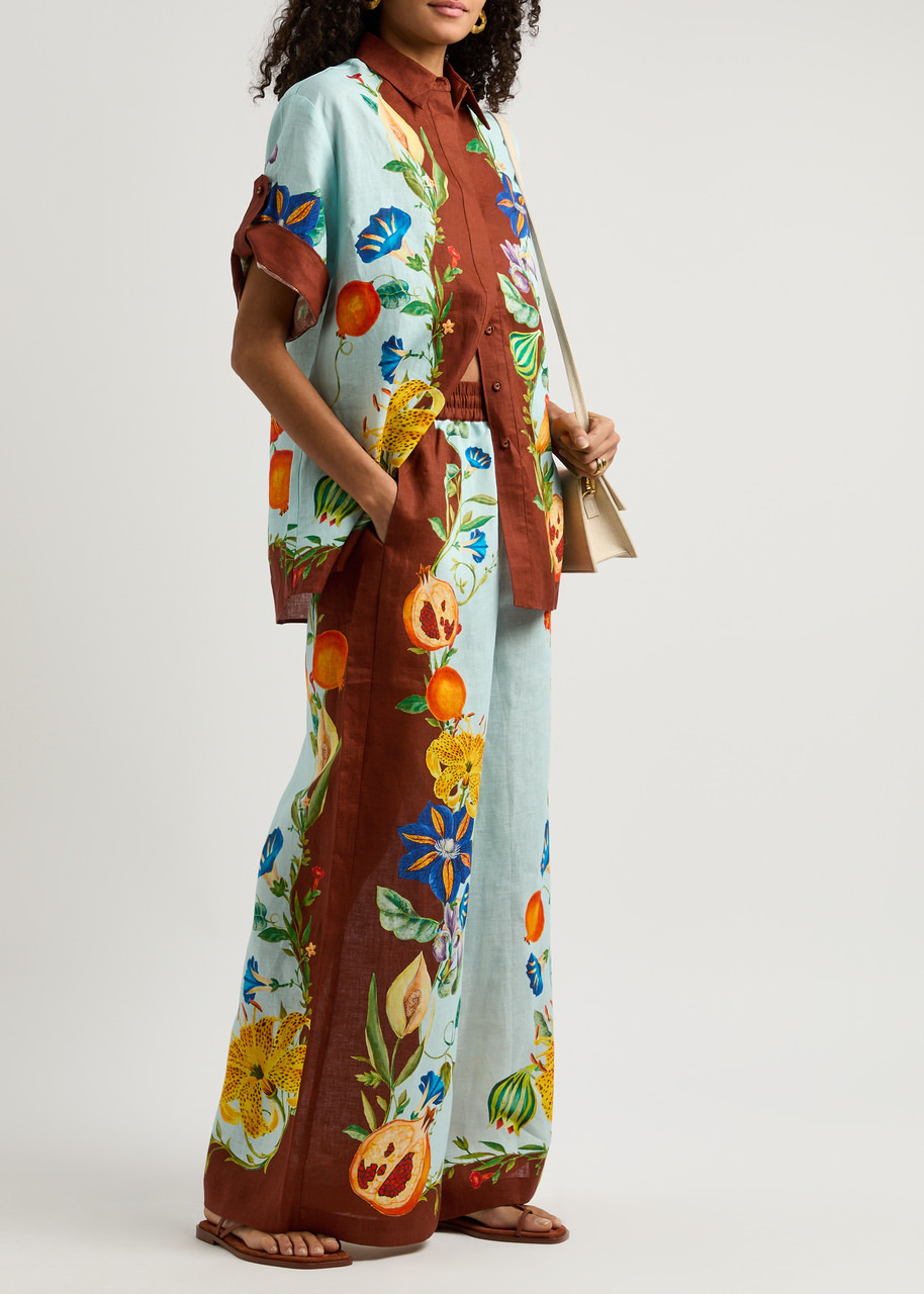 Alemais Dahlia Printed Wide-leg Flax Trousers - 4