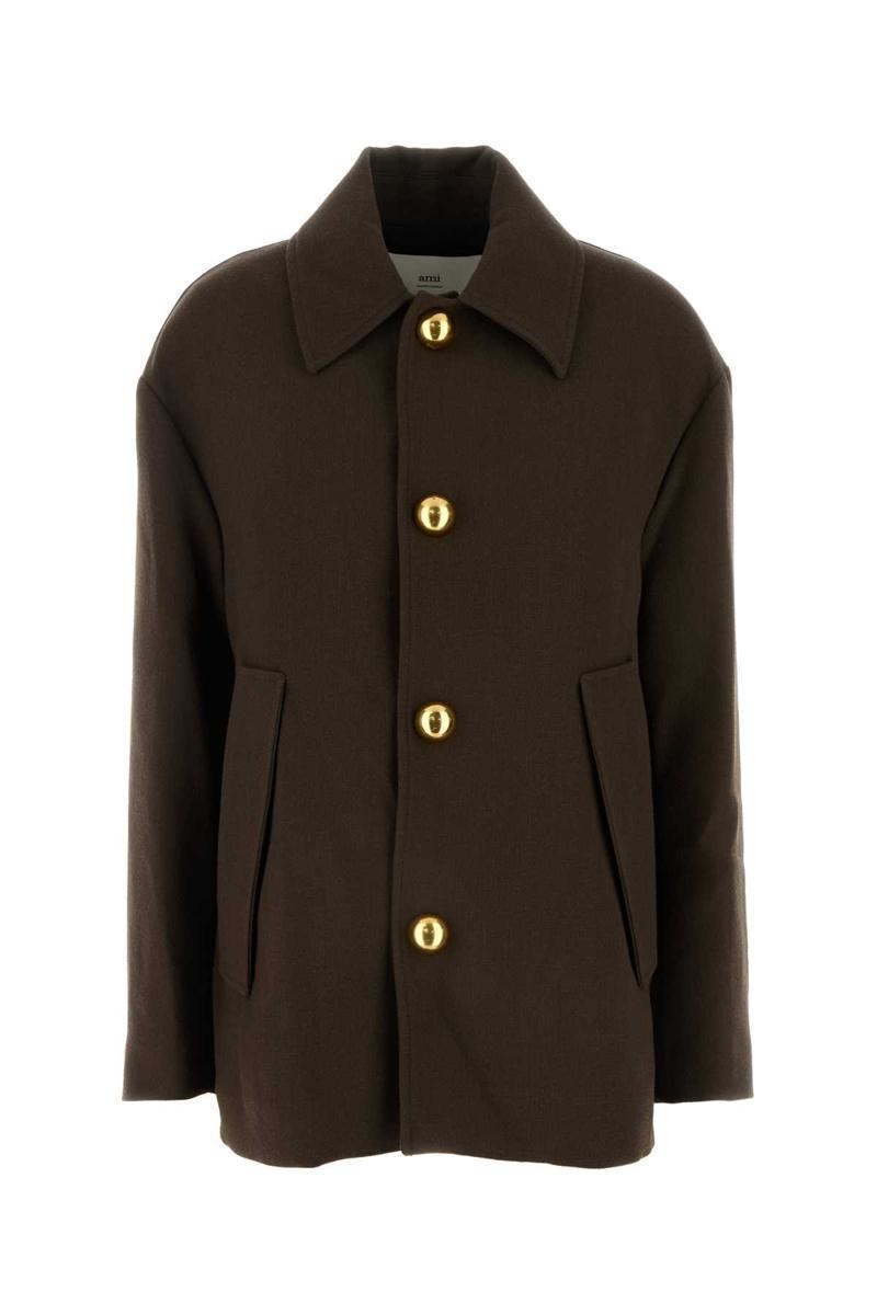 コート AMI PARIS FW24 Brown wool jacket (FCO214WV0051 221) AMI Paris AMI Paris Coats | baltini | REVERSIBLE