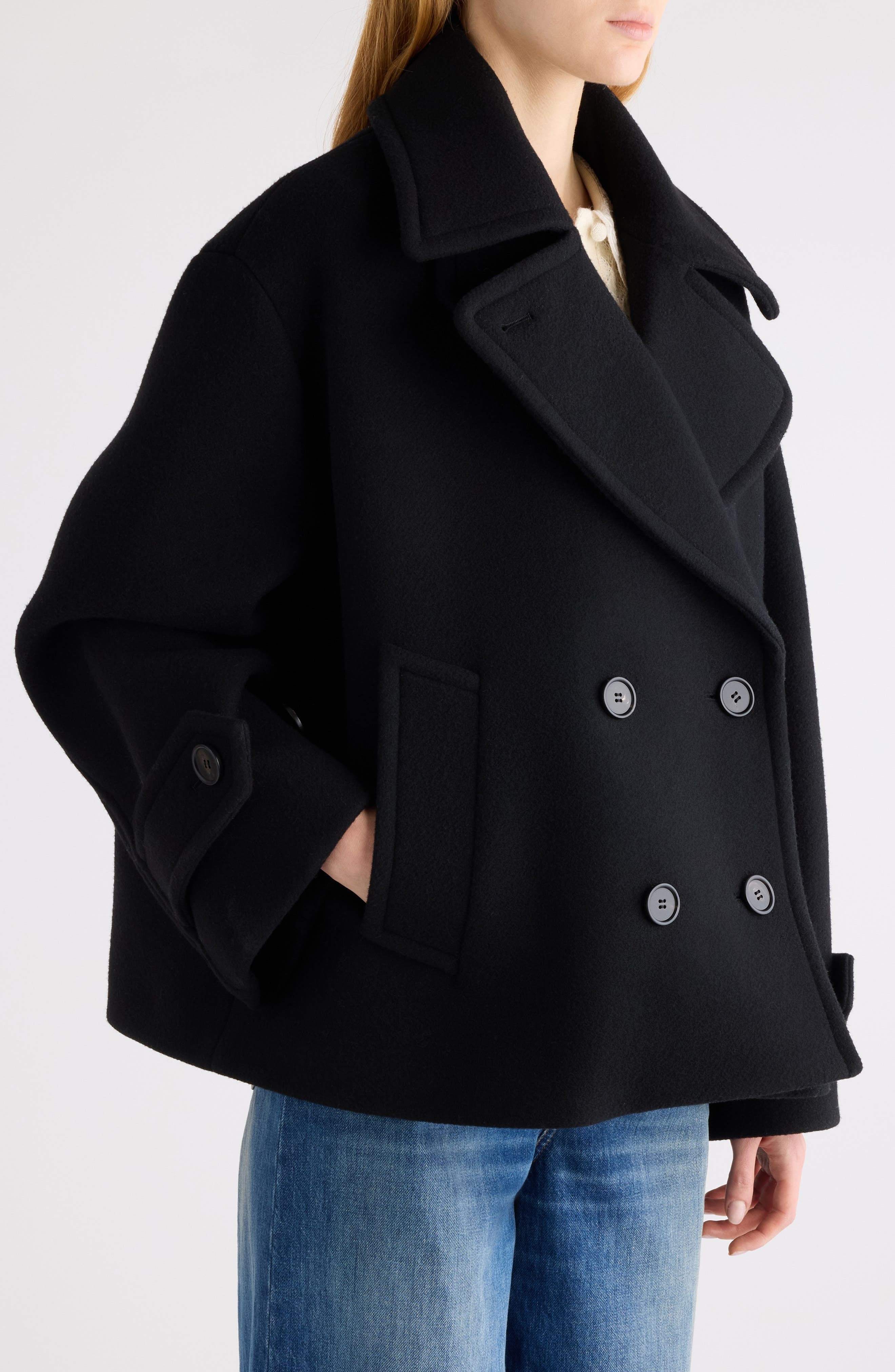 Chloé Oversize Double Breasted Wool Blend Coat in Black at Nordstrom - 5