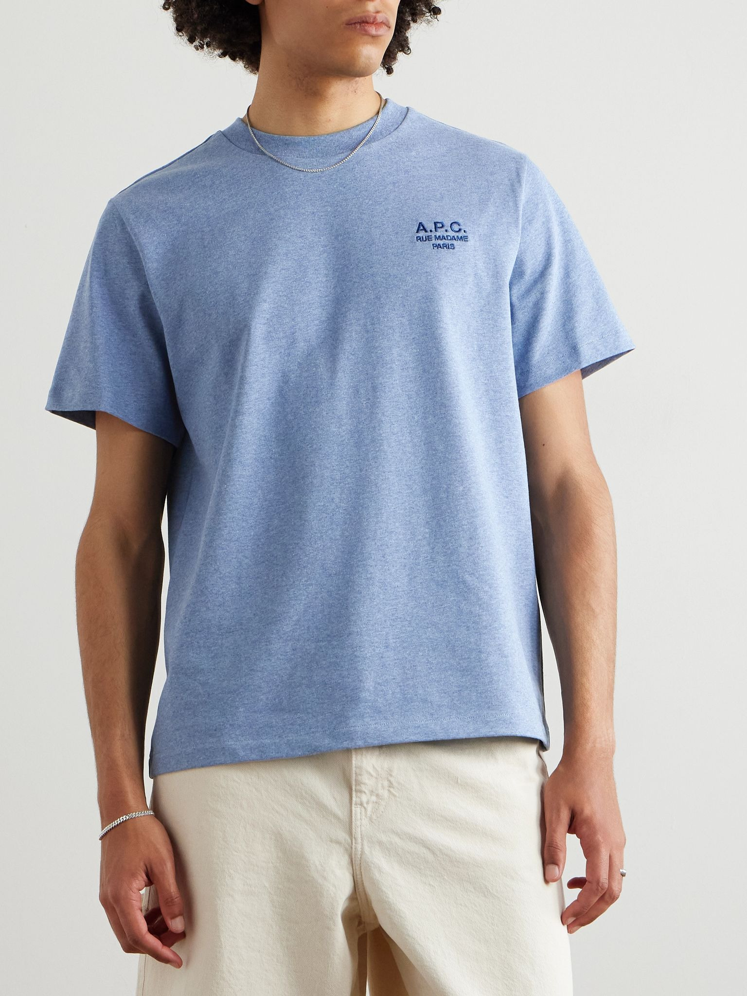 Logo-Embroidered Cotton-Jersey T-Shirt Blue - 3