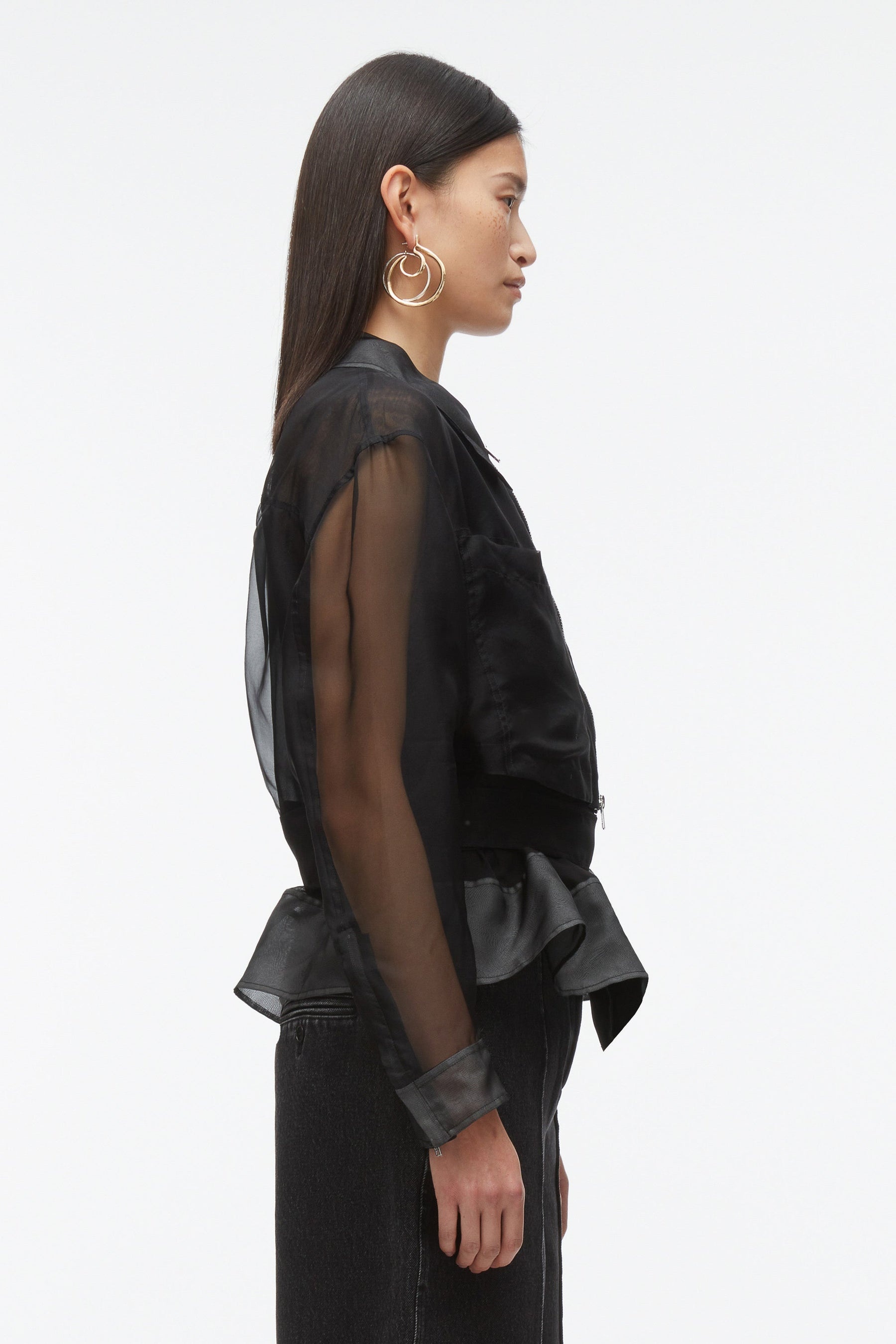 Organza Belted Flounce Utility Jacket - 3