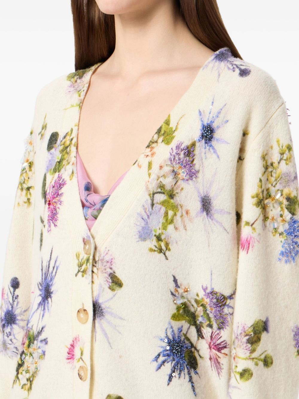floral-beaded cardigan - 5