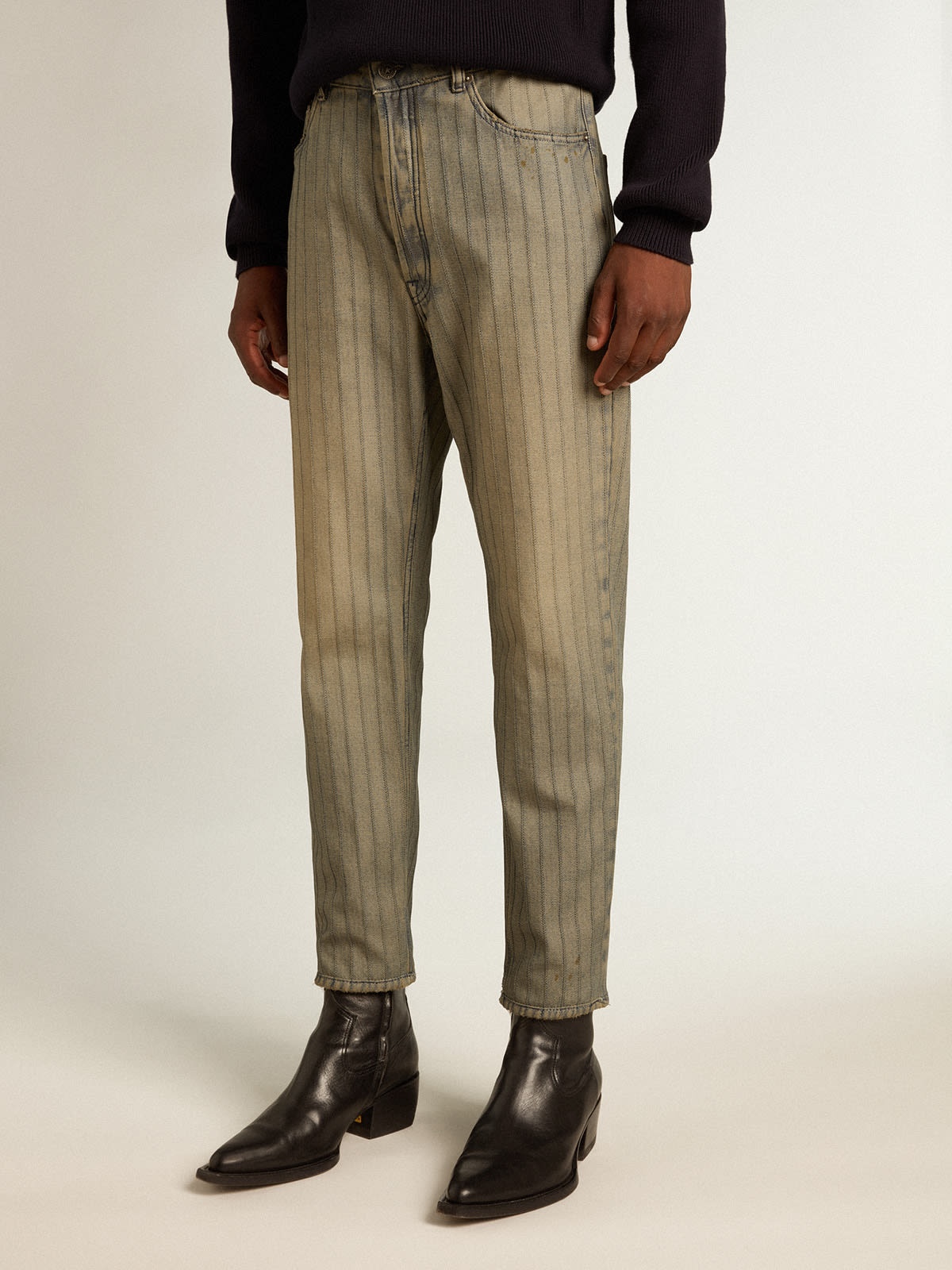 Men's gray pants in striped denim - 2