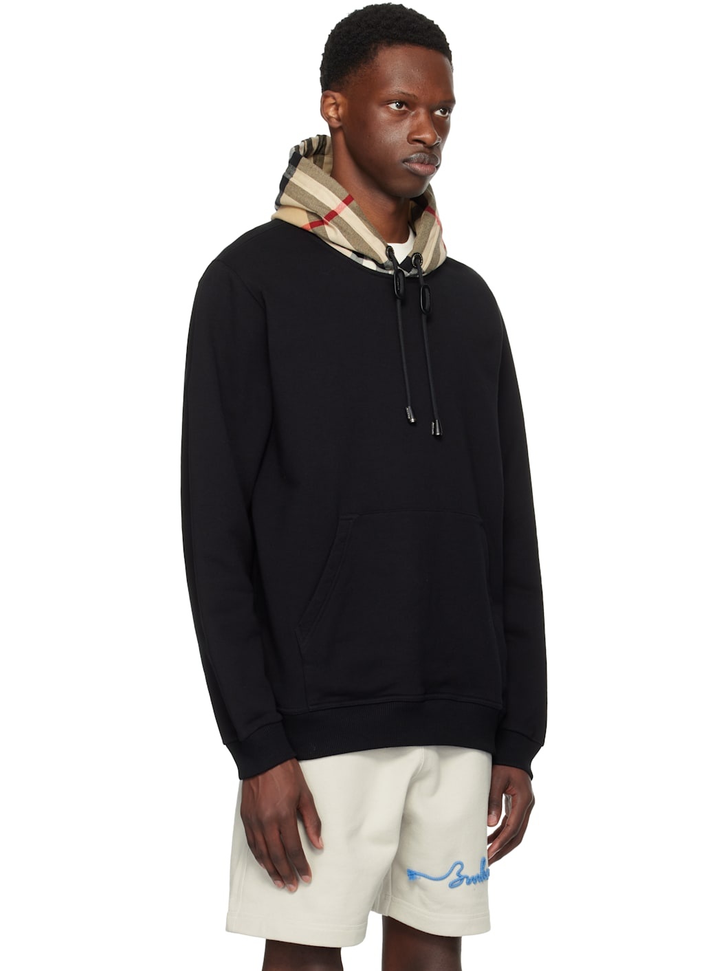 Black Check Hood Cotton Hoodie - 2