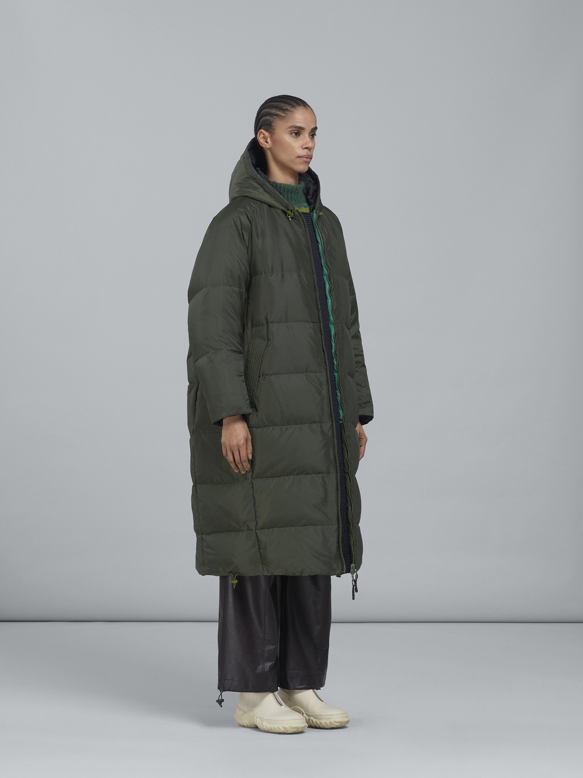 GREEN RIPSTOP NYLON LONG DOWN JACKET - 6