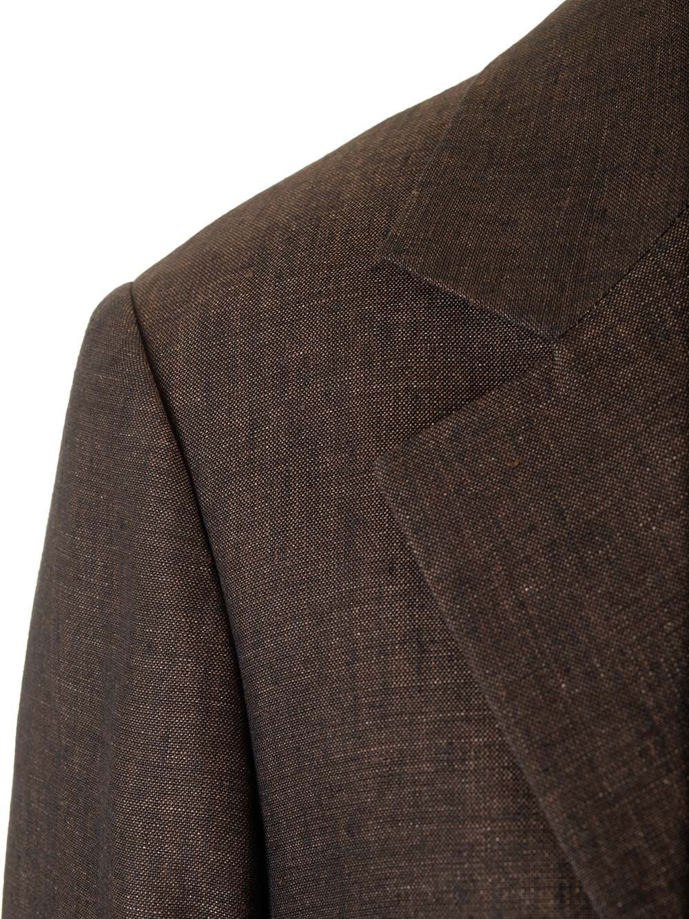Linen Single-Breasted Tailored Jacket Jackets Brown - 4