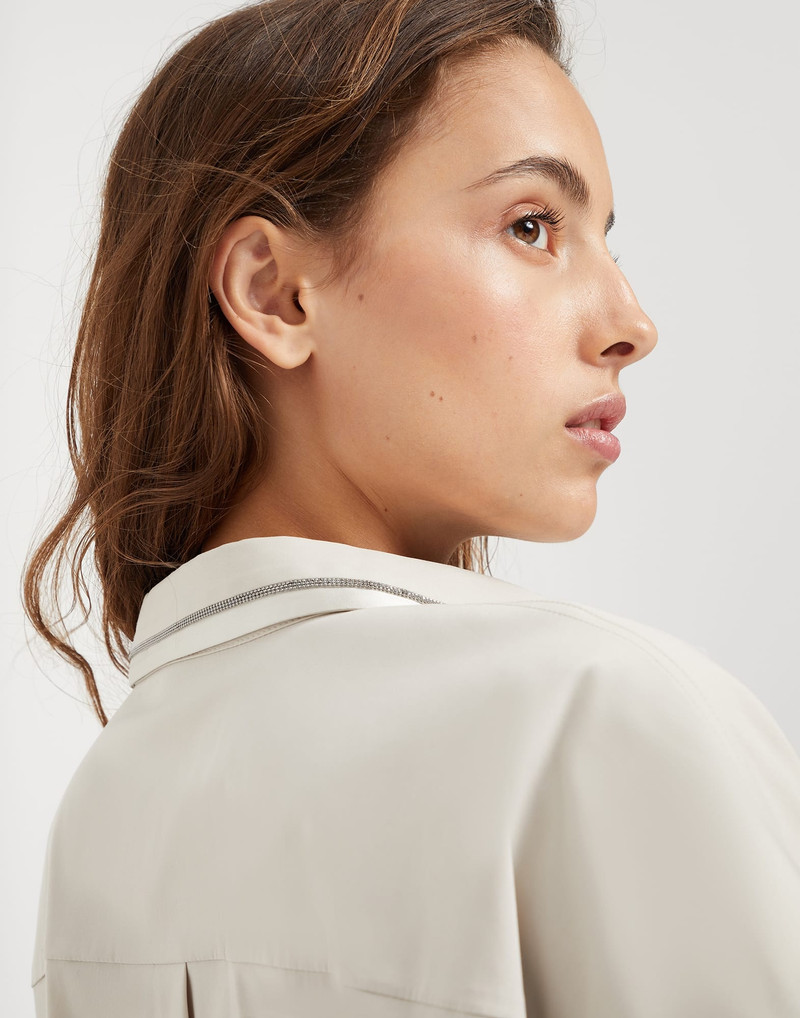 Stretch cotton poplin shirt with shiny collar trim 3