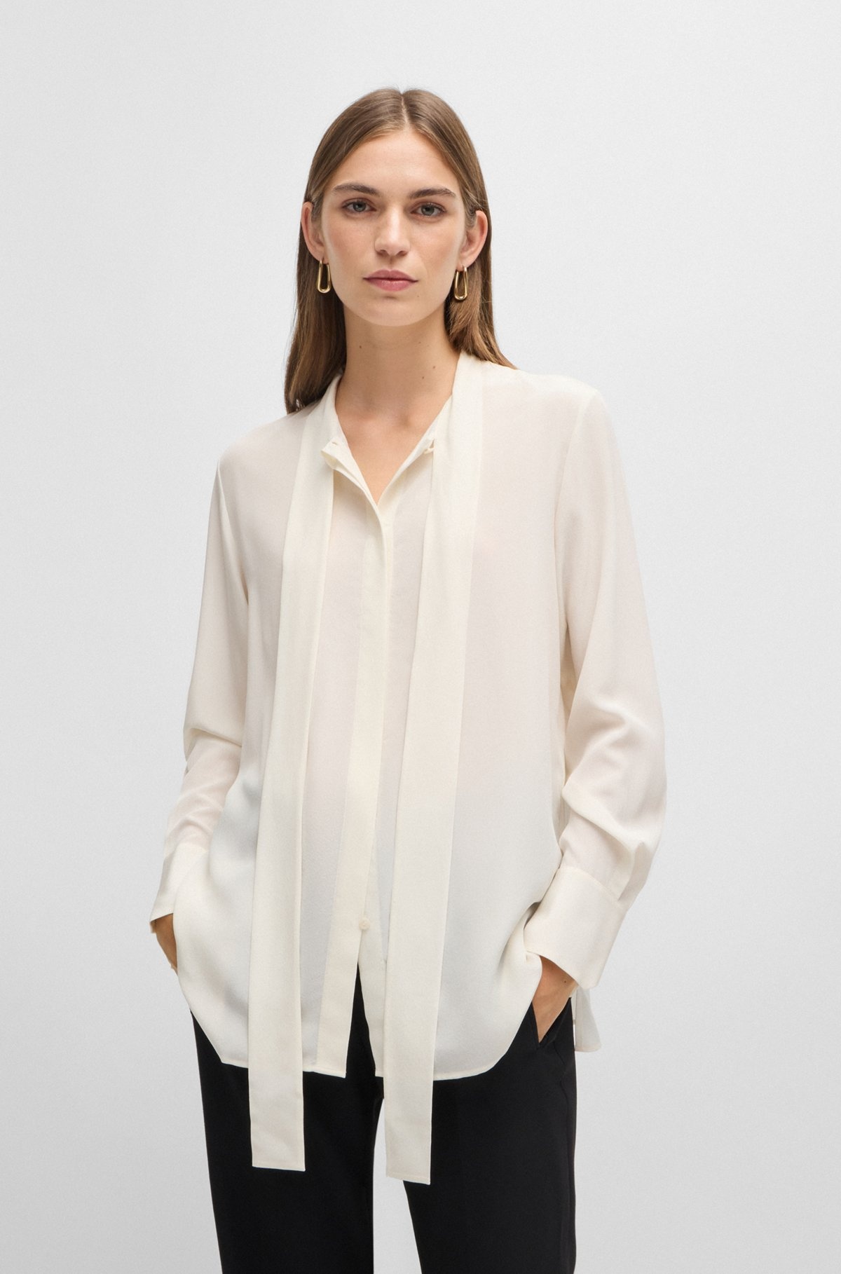 REGULAR-FIT BLOUSE IN SILK WITH BOW-TIE COLLAR - 2
