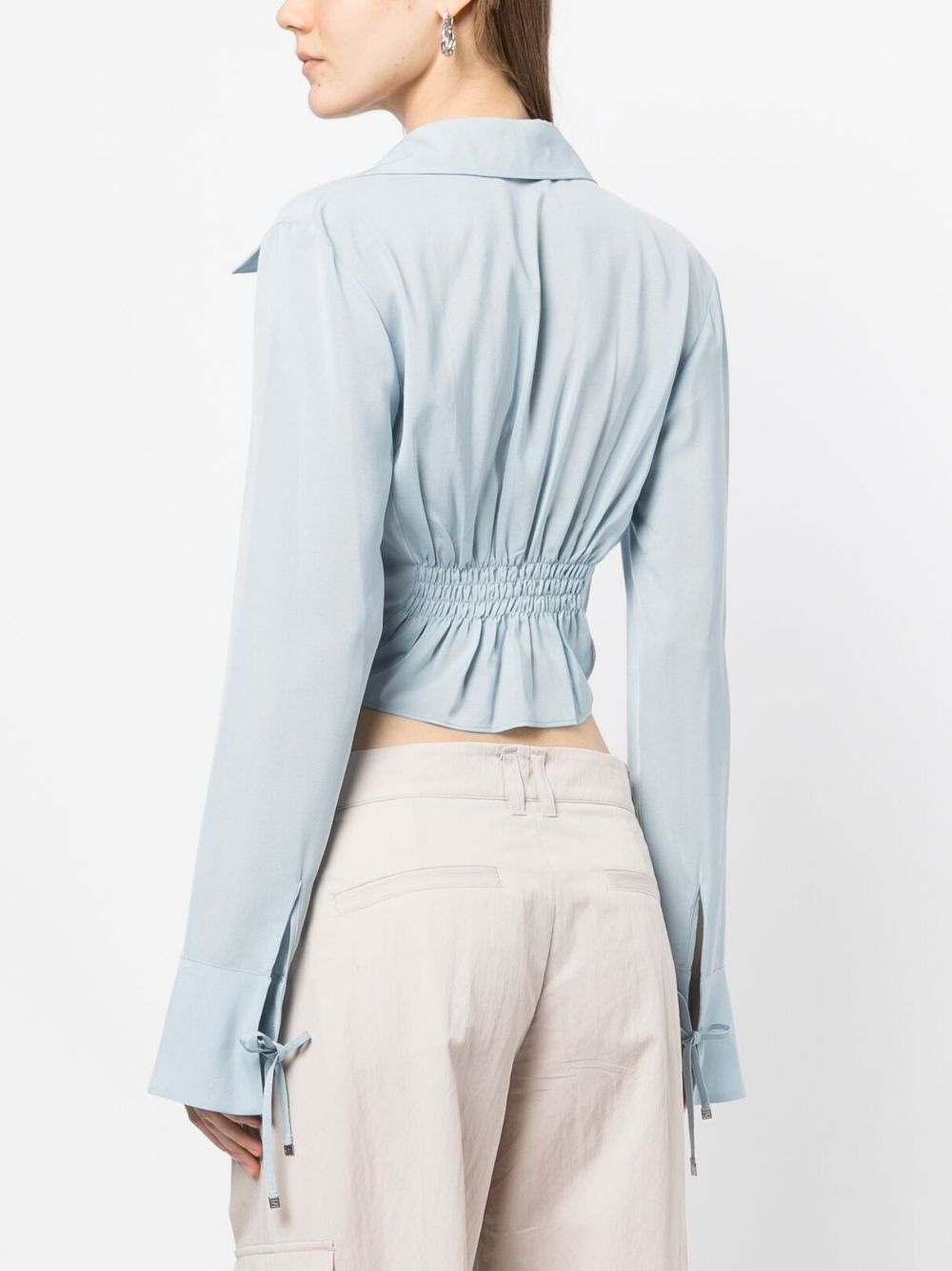 tie-fastening cropped blouse - 4