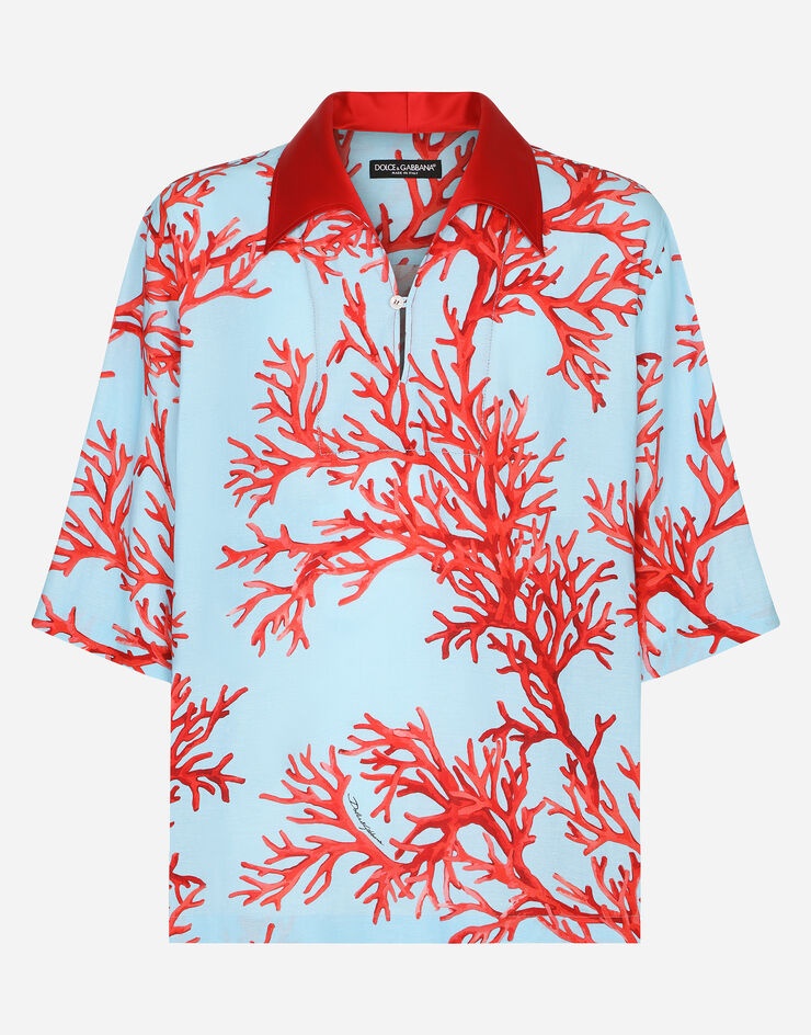 Coral-print Hawaiian shirt - 1