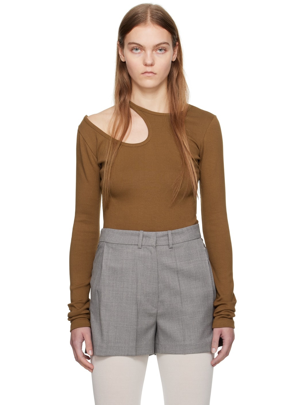 Brown Curve Hole Long Sleeve T-Shirt - 1