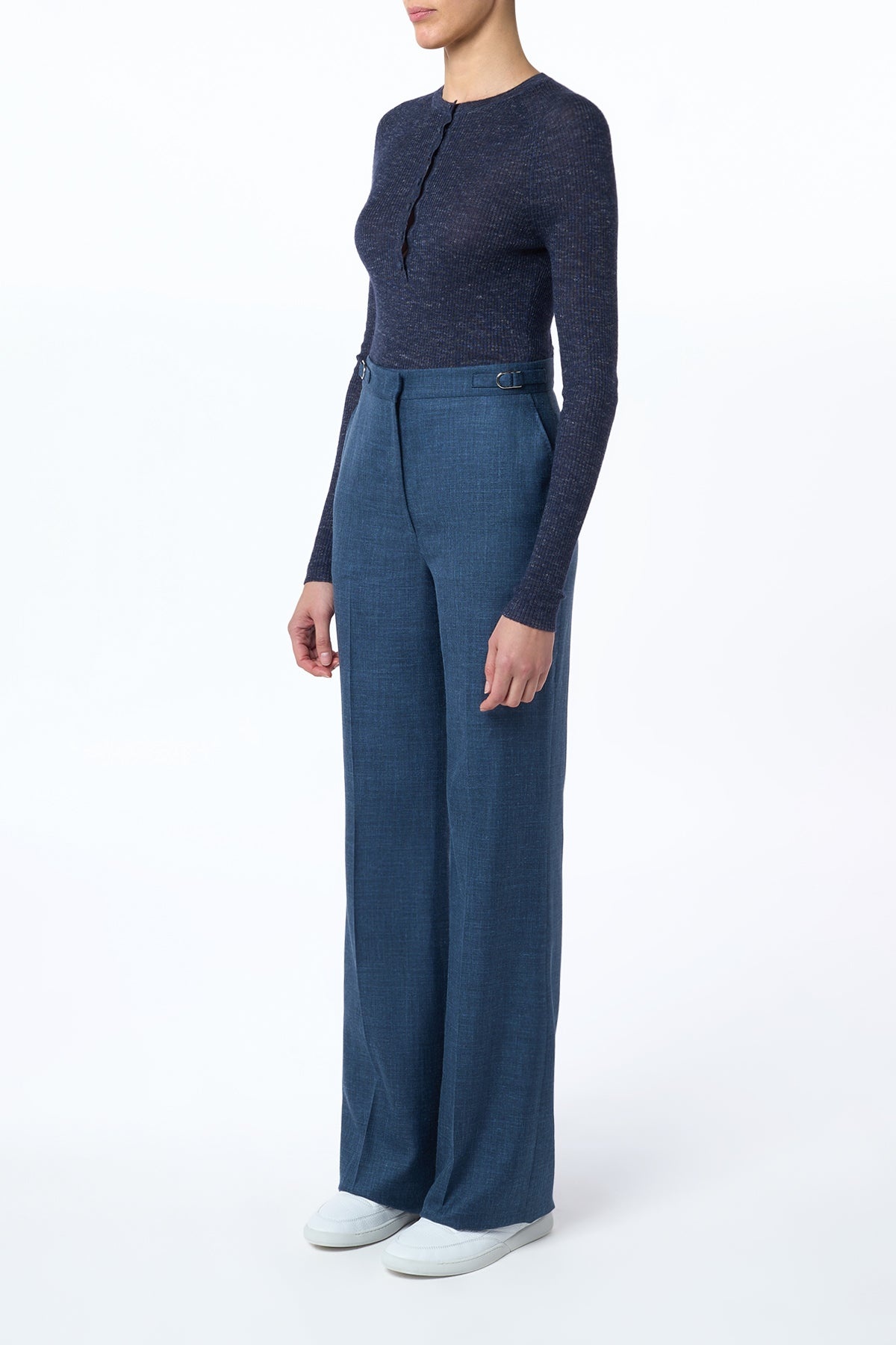Anges Knit Henley in Navy Cashmere Silk with Hemp - 4