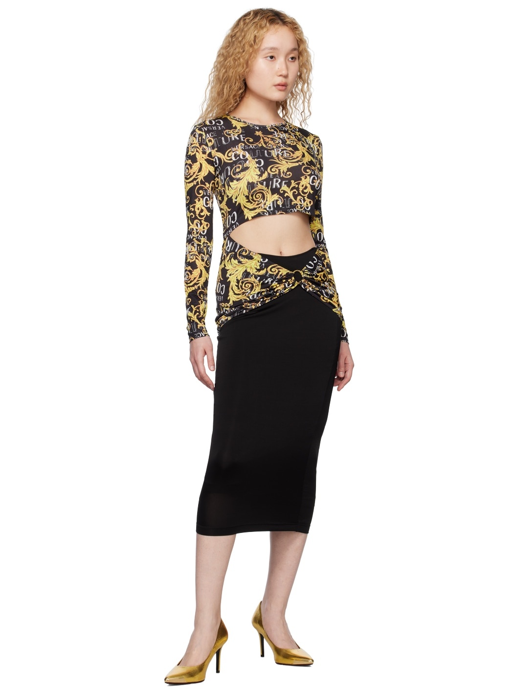 Black Printed Midi Dress - 4