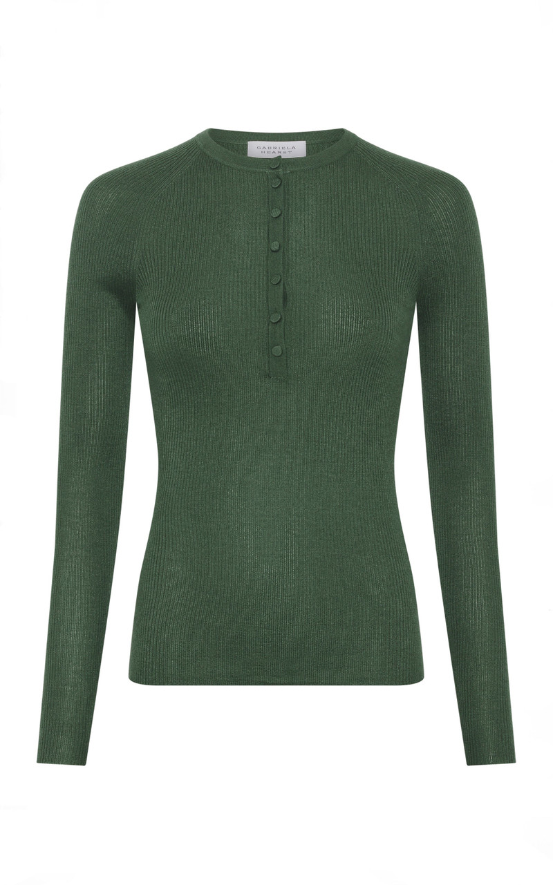 Anges Knit Henley in Olive Cashmere Silk 1