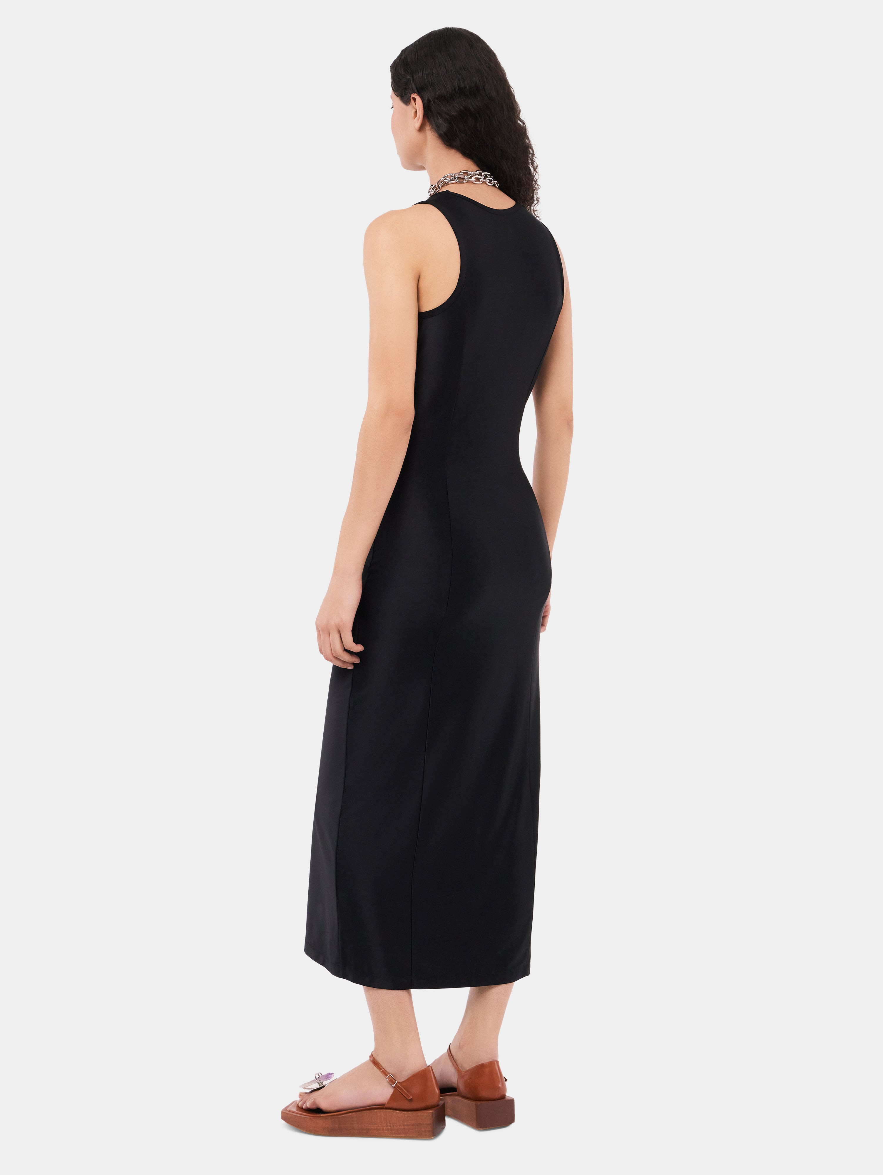 SLEEVELESS BLACK DRAPPÉ PRESSION DRESS - 5