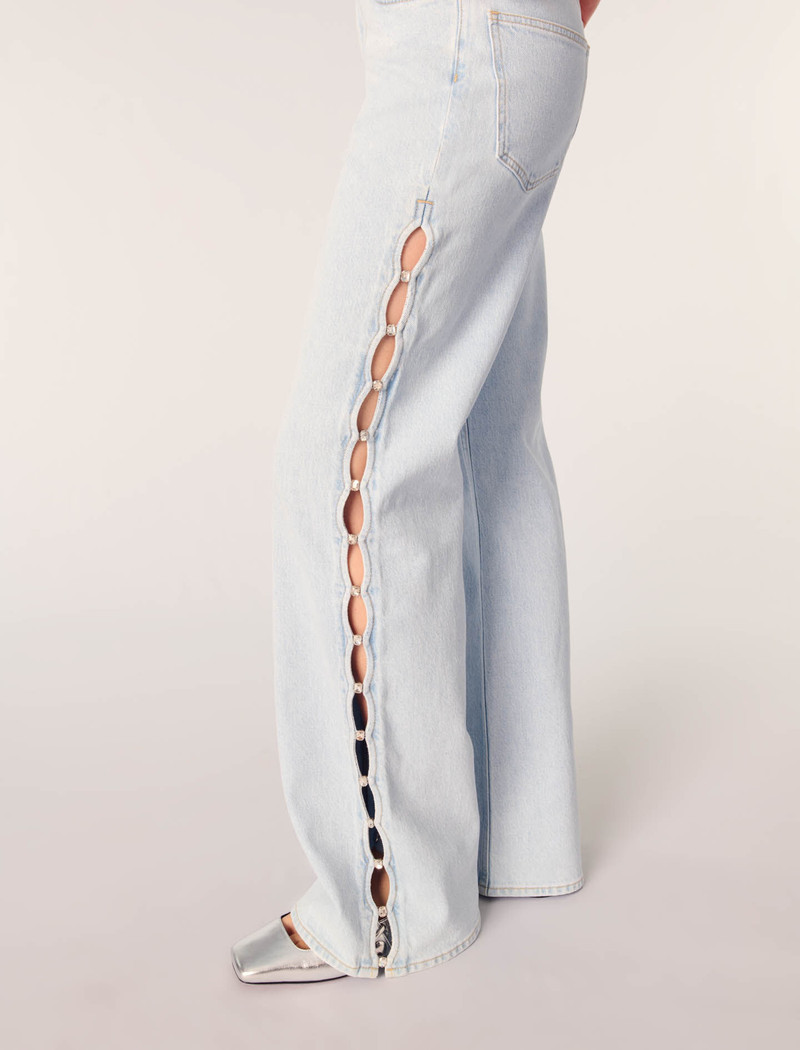 Wide-leg rhinestone cutaway jeans 5