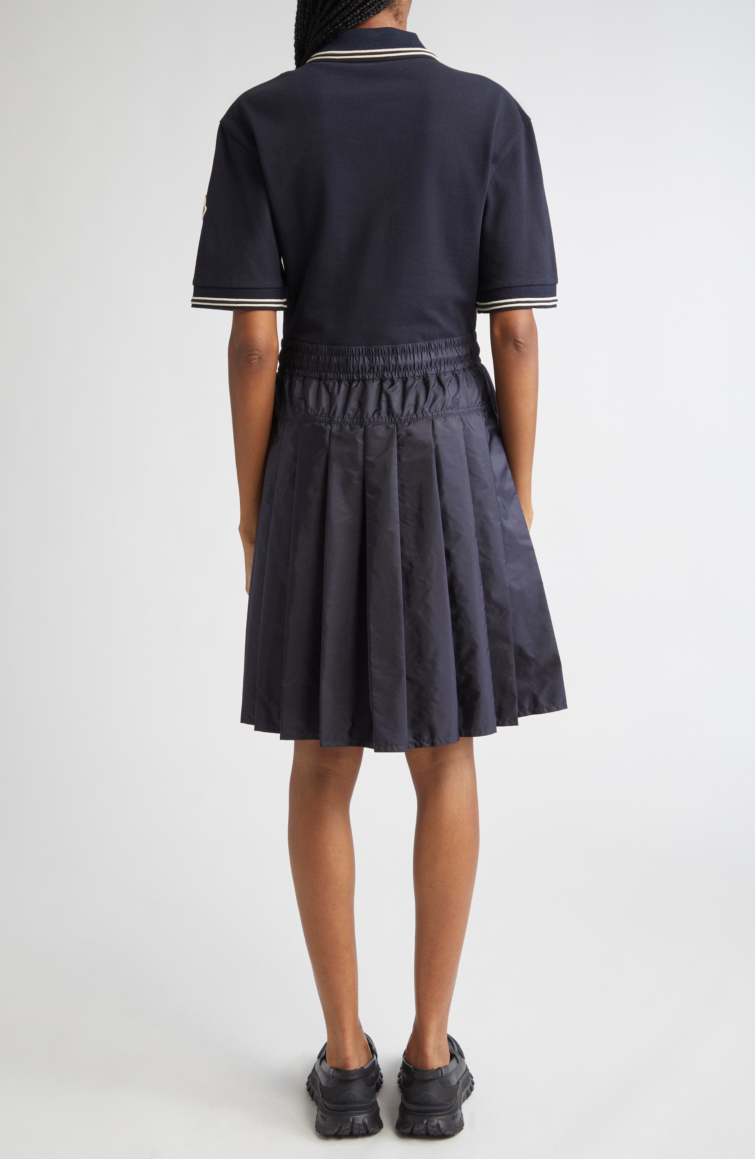 Moncler Mixed Media Polo Dress in Dark Navy Blue at Nordstrom - 2