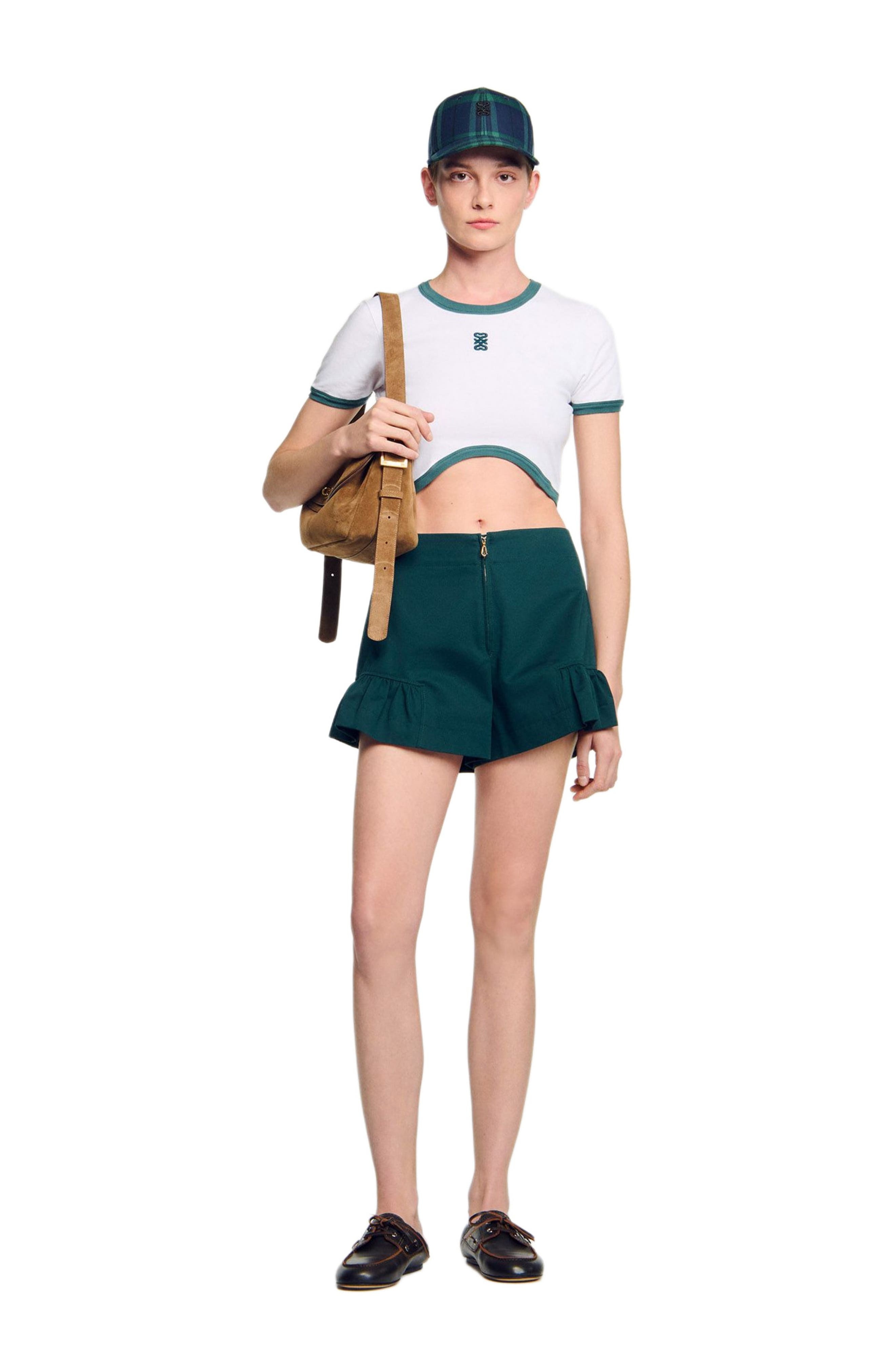 SANDRO Two-tone cropped T-shirt in White at Nordstrom - 6