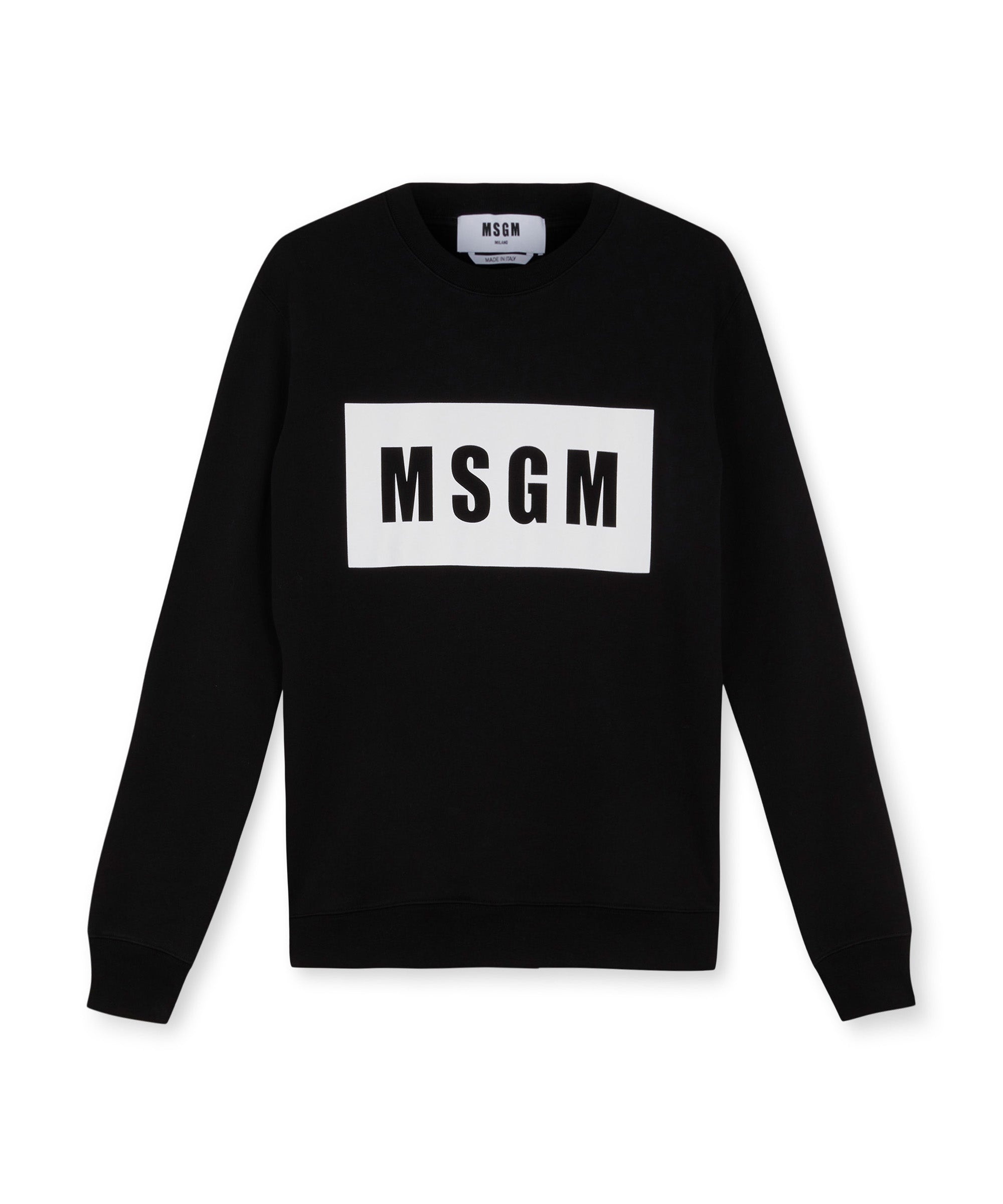 スウェット・トレーナー MSGM COTTON SWEATSHIRT WITH LOGO BOX MSGM Solid colour cotton sweatshirt with a box logo | REVERSIBLE
