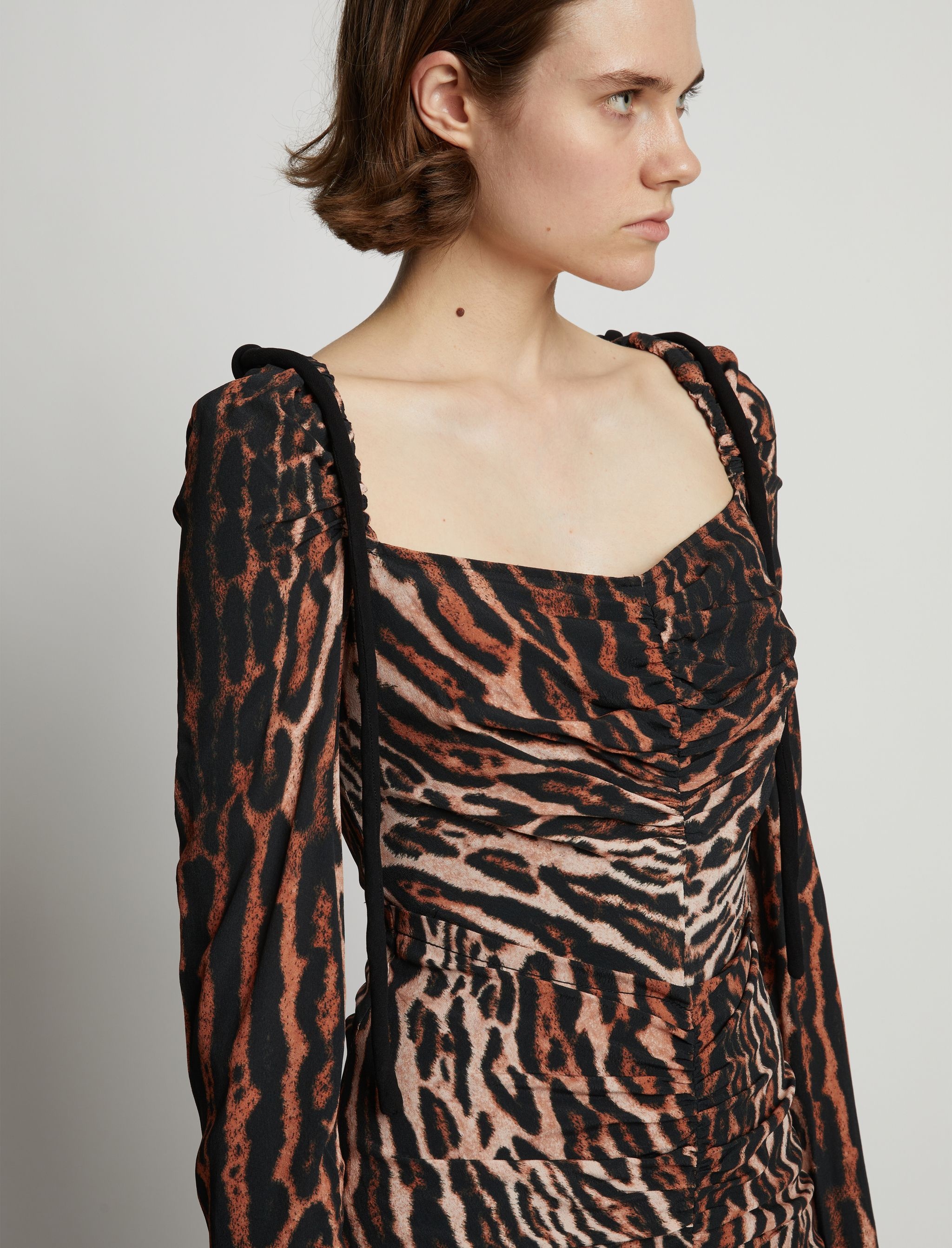 Leopard Crepe De Chine Cinched Dress - 5