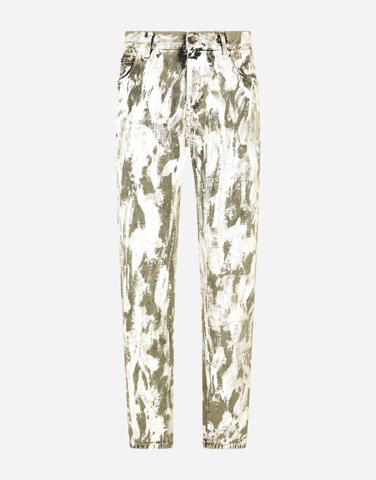 Regular-fit gray jeans with marbled print - 3