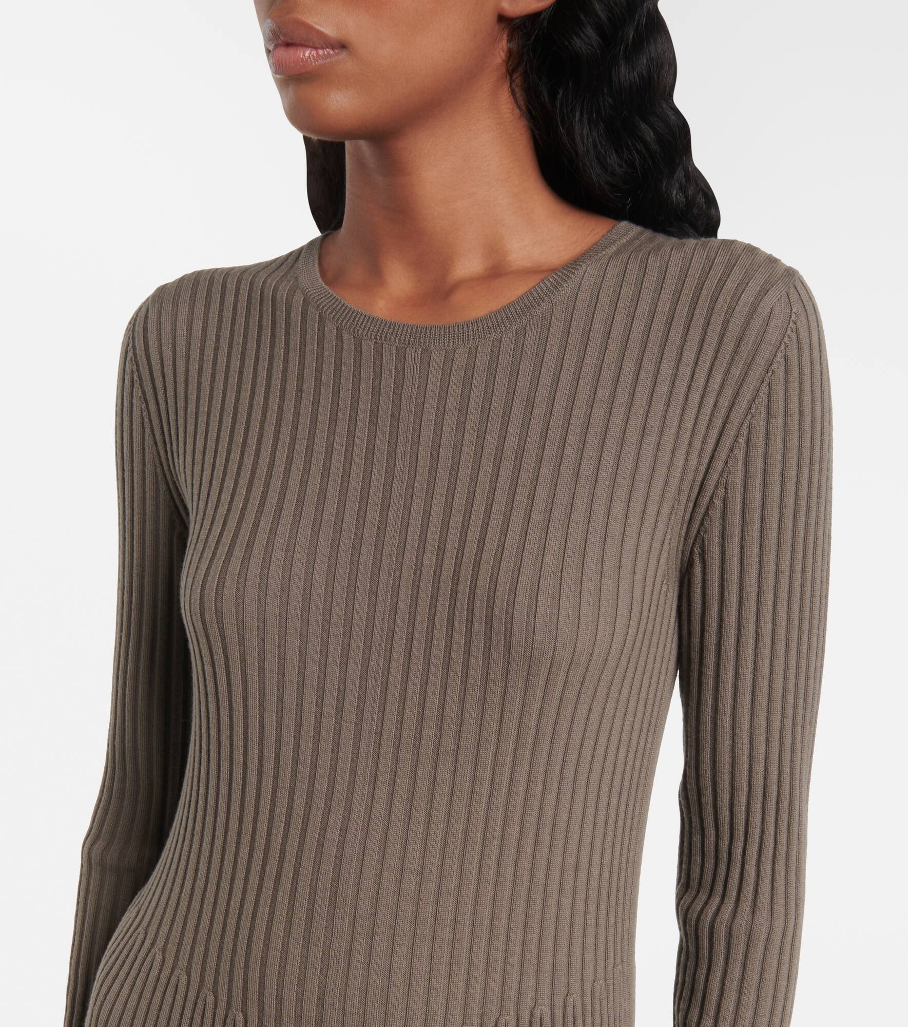 Ribbed-knit pleated wool midi dress - 4