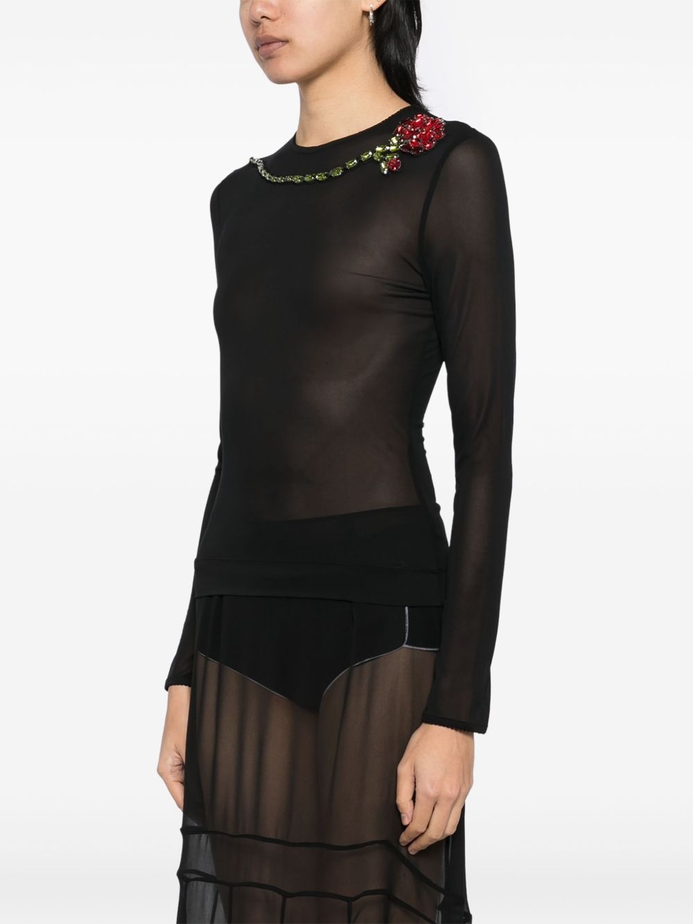 carnation-embellished mesh top - 3