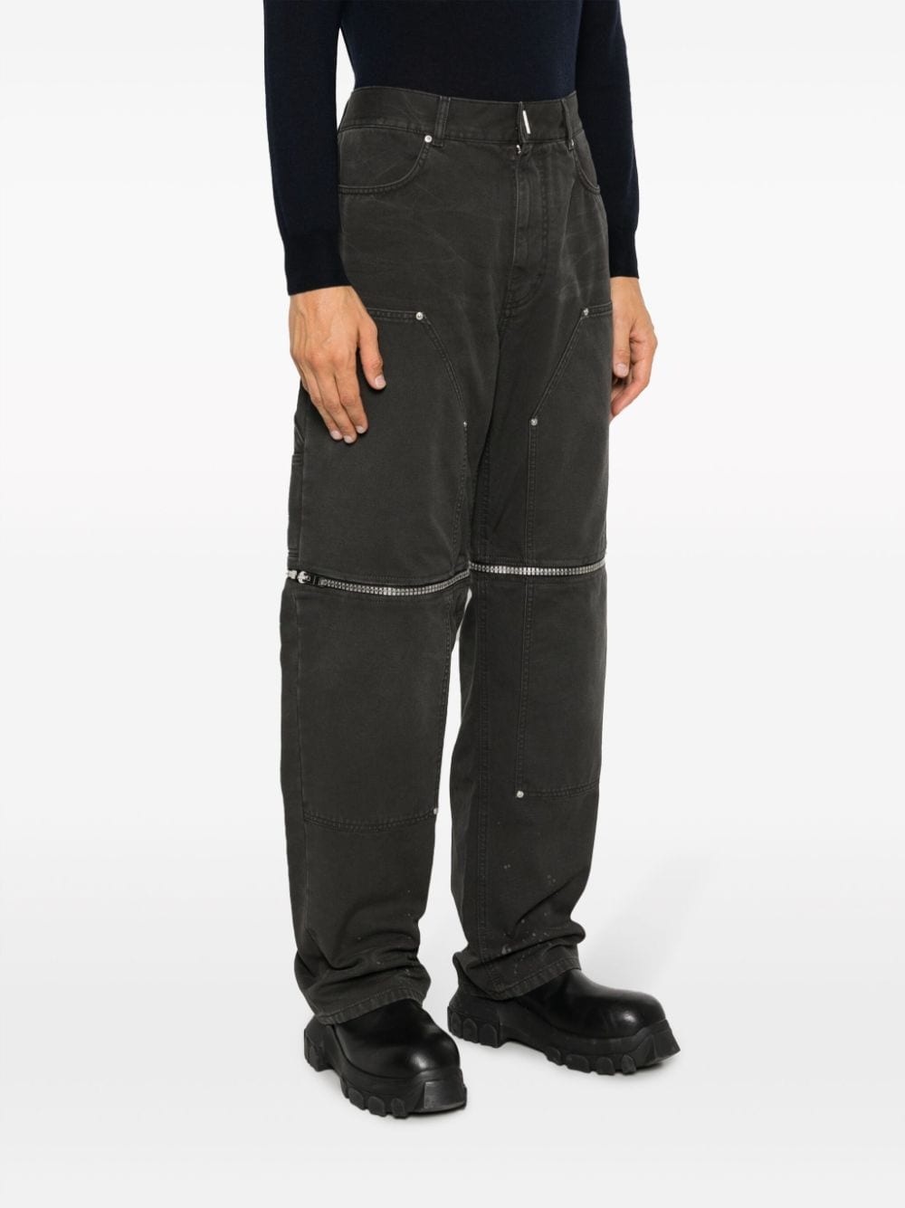 zip-detailed straight-cut trousers - 3