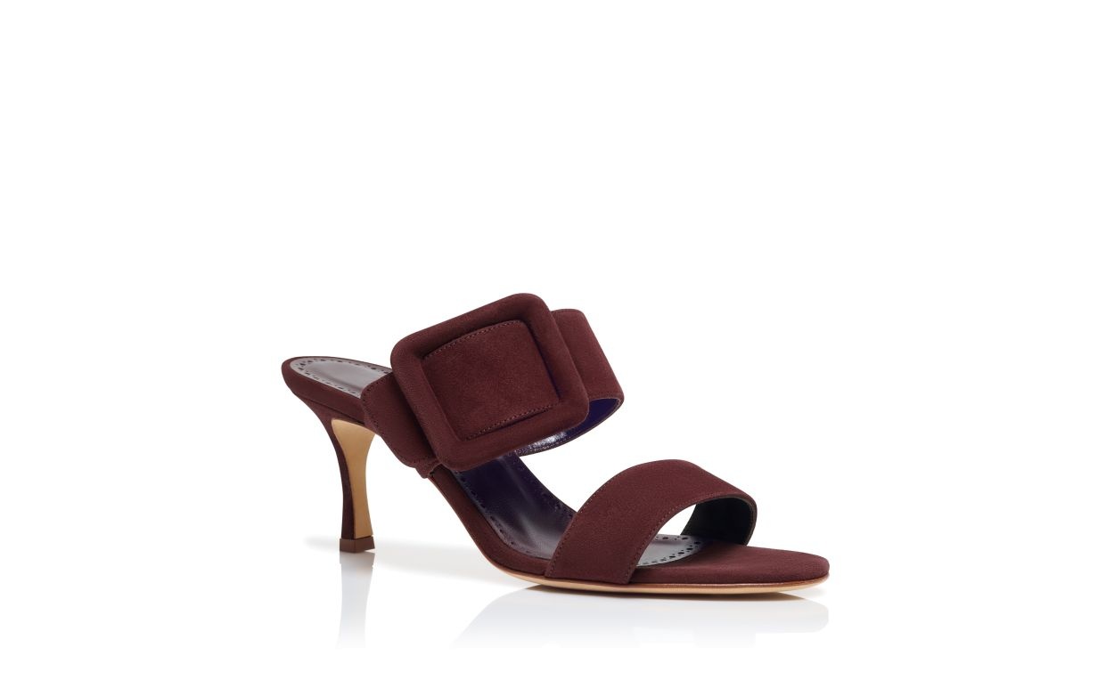 Dark Red Suede Open Toe Mules - 3