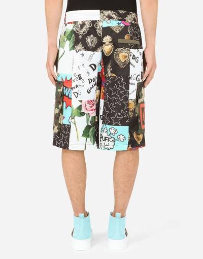 Dolce & Gabbana Cotton patchwork jogging shorts with DG patch outlook